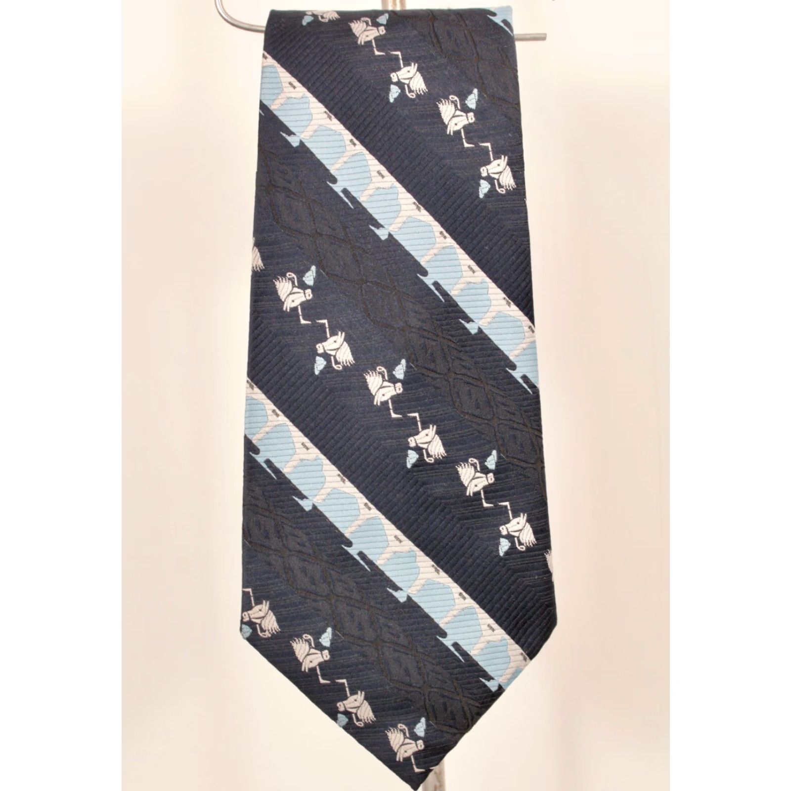 Hartford VTG Hartford 70s Tie Neck Tie Men Blue Horse Abstract Striped Long 55" Nylon NOS Modern Size ONE SIZE - 2 Thumbnail
