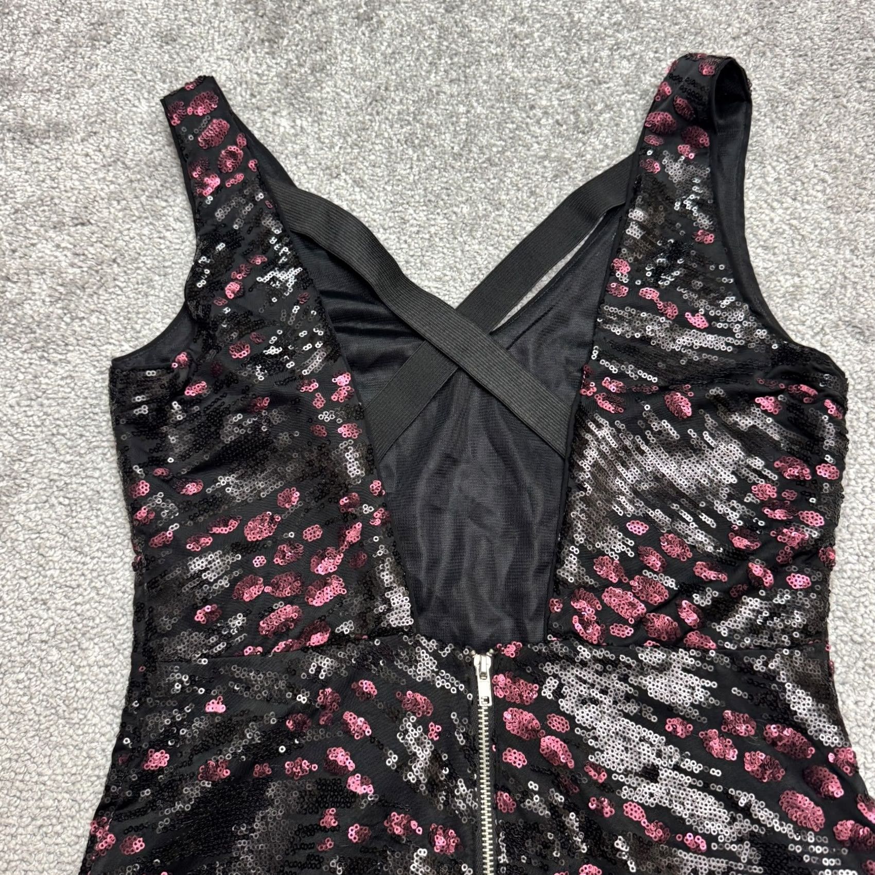 Superdry ASTR The Label Sequin Embellished Bodycon Mini Dress Womens Medium Pink Silver Size XS / US 0-2 / IT 36-38 - 3 Thumbnail