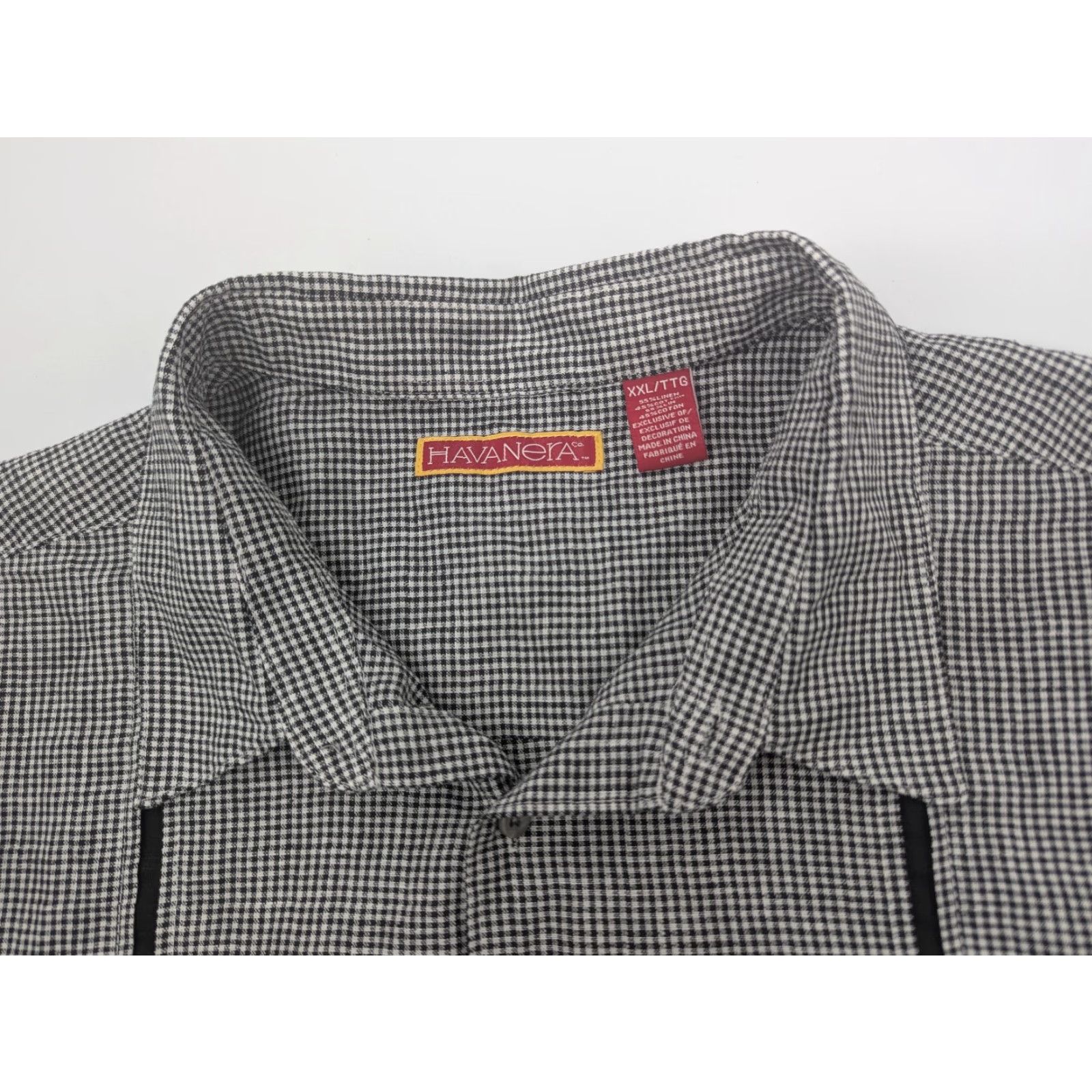 Vintage Havanera Linen Cotton Shirt Men's 2XL Gray Checkered Panel Stripe Casual Cuban Shirt Size US XXL / EU 58 / 5 - 6 Thumbnail