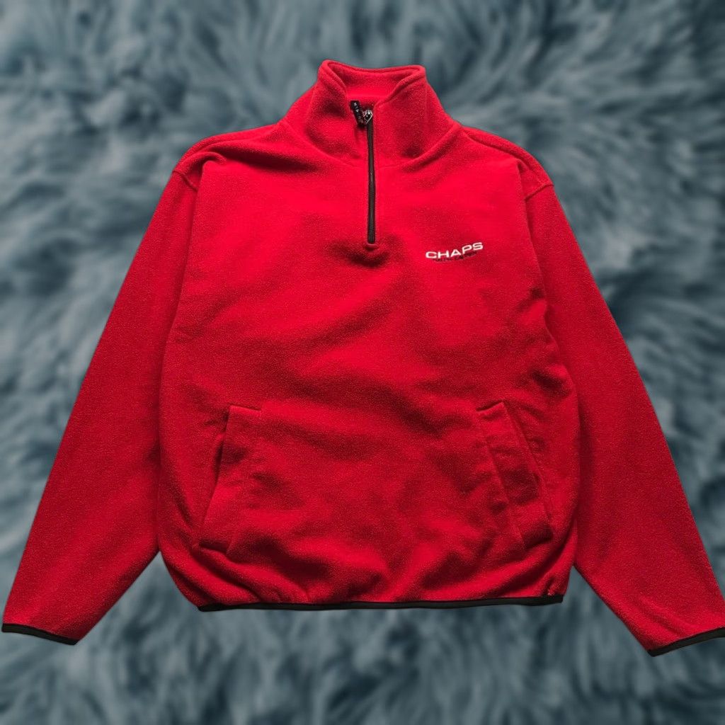 Ralph Lauren VINTAGE Chaps Ralph Lauren Fleece 1/4 Zip Pullover Sweater Men M Red Logo Knit Warm Casual Mens 1990s 80s Retro Vintage Size US M / EU 48-50 / 2 - 1 Thumbnail