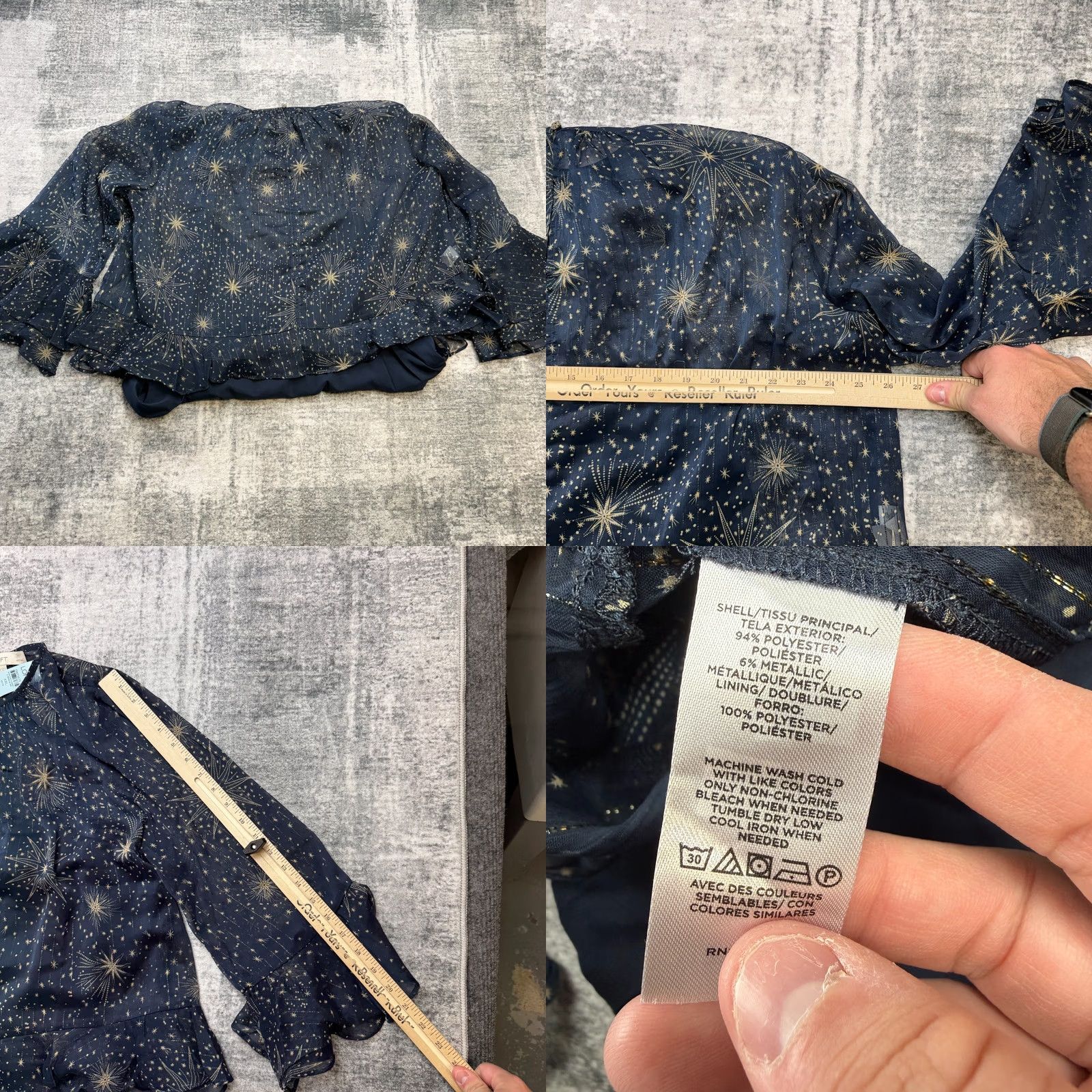 Loft LOFT Blue Chiffon Celestial Peplum Ruffle Sleeve Blouse Womens 2XL Petite Crew Neck Long Sleeve Shirt Size XXL / US 16-18 / IT 52-54 - 8 Thumbnail