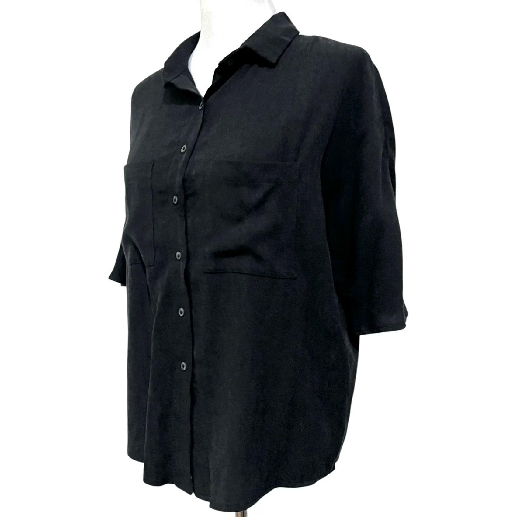 Vintage Natalie Busby Shirt Women’s Button Up Short Sleeve Pockets Black Sz S Oversized Slim Relaxed Casual Size S / US 4 / IT 40 - 2 Thumbnail