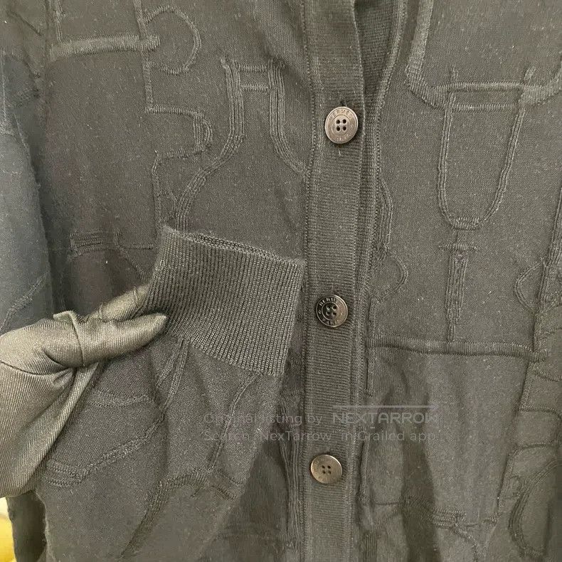 Hermes Hermes Black leather-effect cashmere jacquard cardigan Size XXS / US 00 / IT 34 - 4 Thumbnail