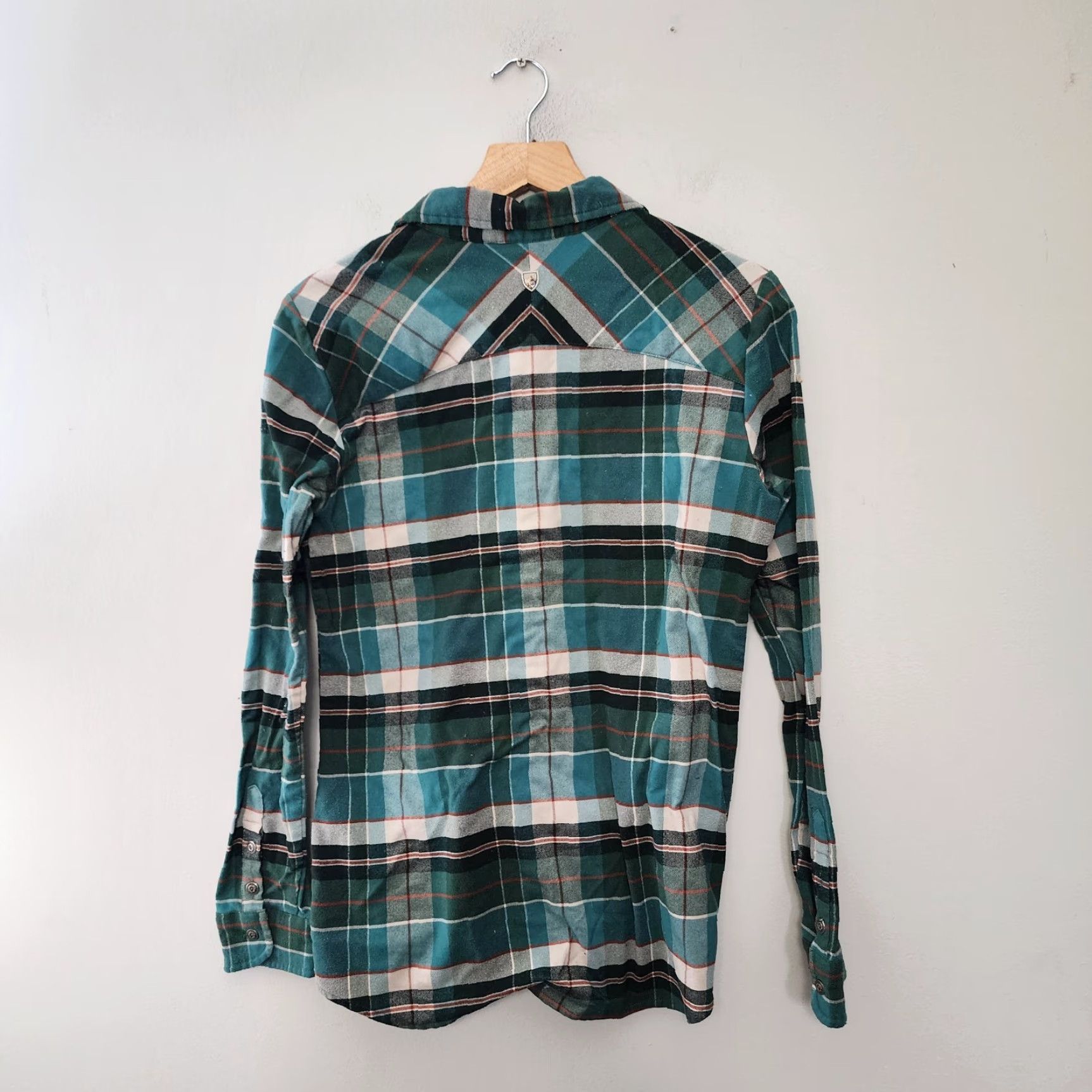 Vintage Kuhl Shirt Womens Small Blue Green Greta Plaid Outdoor Hiking Polyester Flannel Button-Up Size S / US 4 / IT 40 - 2 Thumbnail