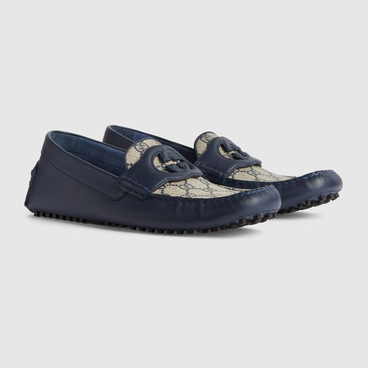 Gucci o1s1wg111025 Interlocking G Driver Loafer Shoes Beige & Blue Size US 5 / EU 37 - 2 Thumbnail