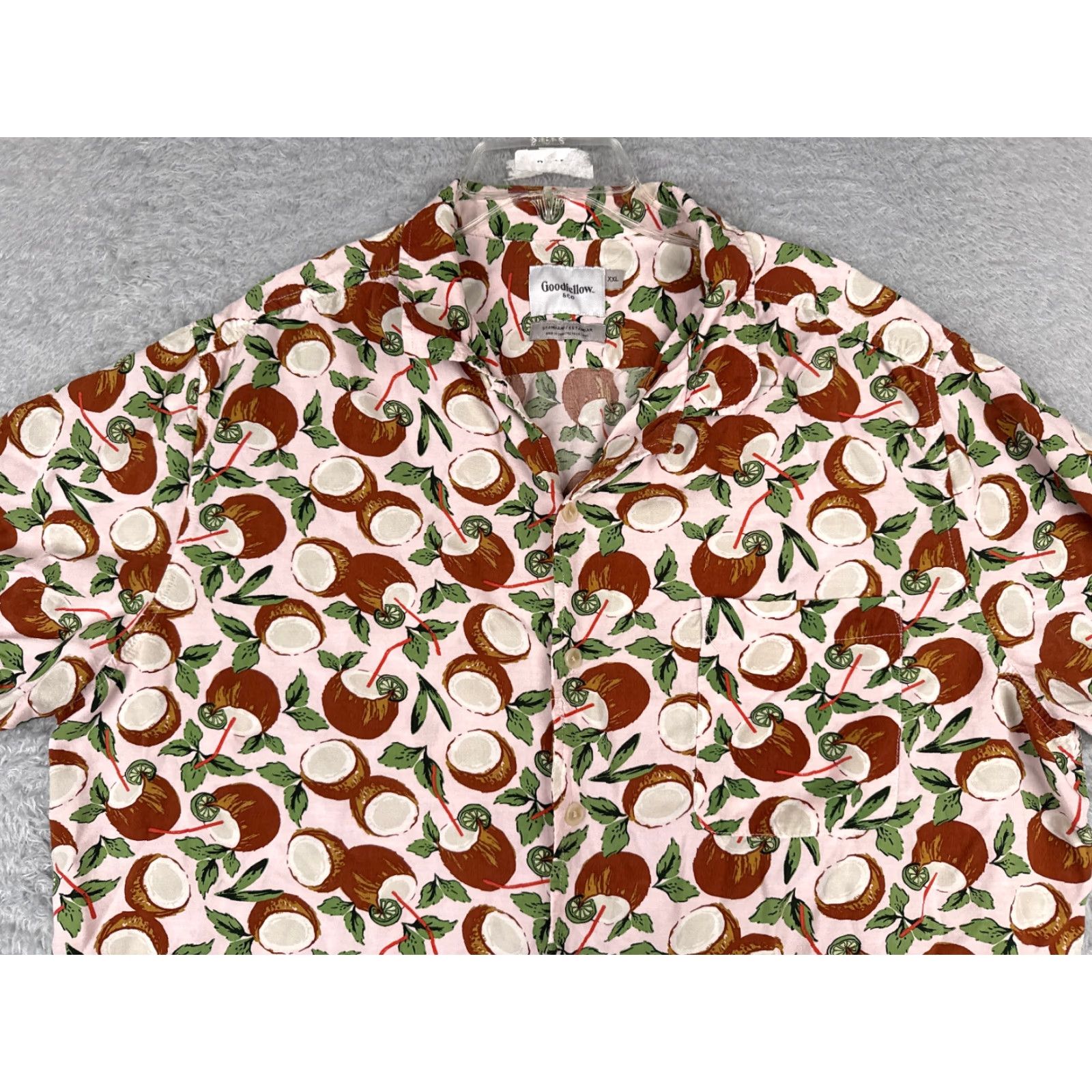 Vintage Goodfellow & Co Shirt Mens 2XL XXL Pink Coconut AOP Hawaiian Button Up Rayon Size US XXL / EU 58 / 5 - 7 Thumbnail