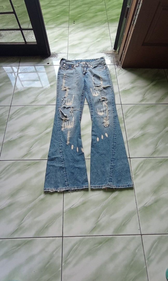 20471120 × Beauty Beast × Japanese Brand 2000s flare TR bootcut ripped wash denim Size US 27 - 2 Thumbnail