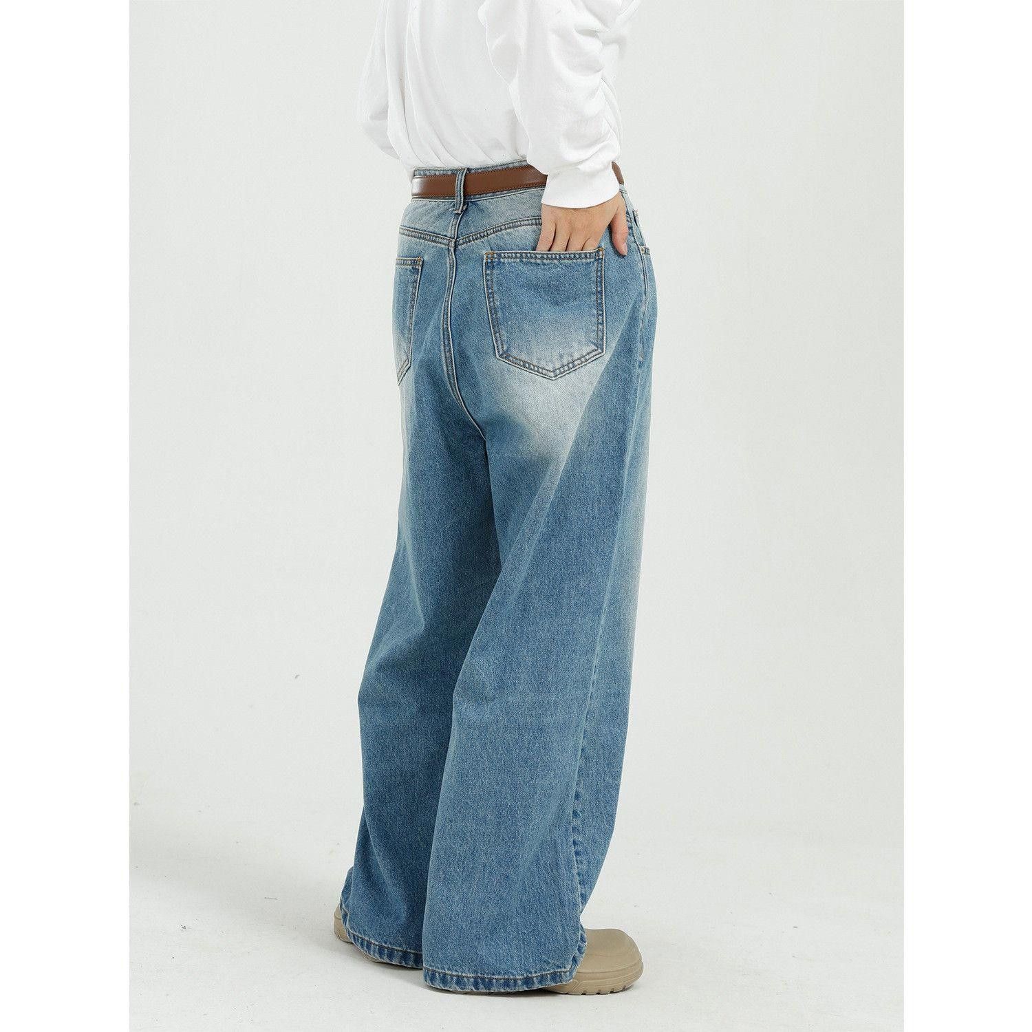 Vintage Blue Baggy Washed Wide Leg Denim Jeans Size US 32 / EU 48 - 3 Thumbnail