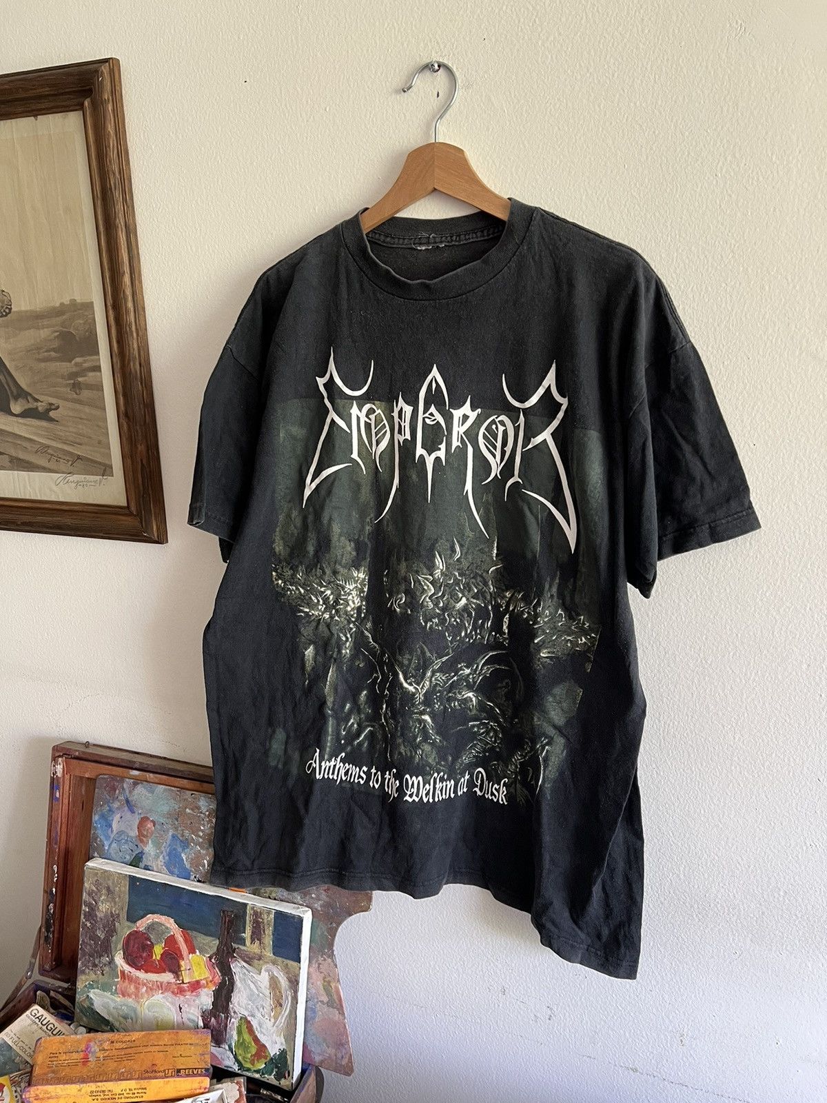 image of 1990X Clothing x Band Tees 1997 Emperor Anthems To The Welkin At Dust Metal Album Tee in Black (Siz