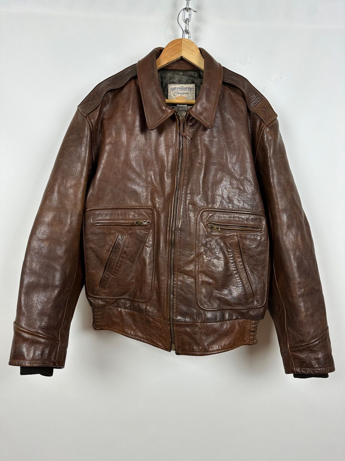 Vintage Chevignon France A-2 Brown Heavy Leather Jacket