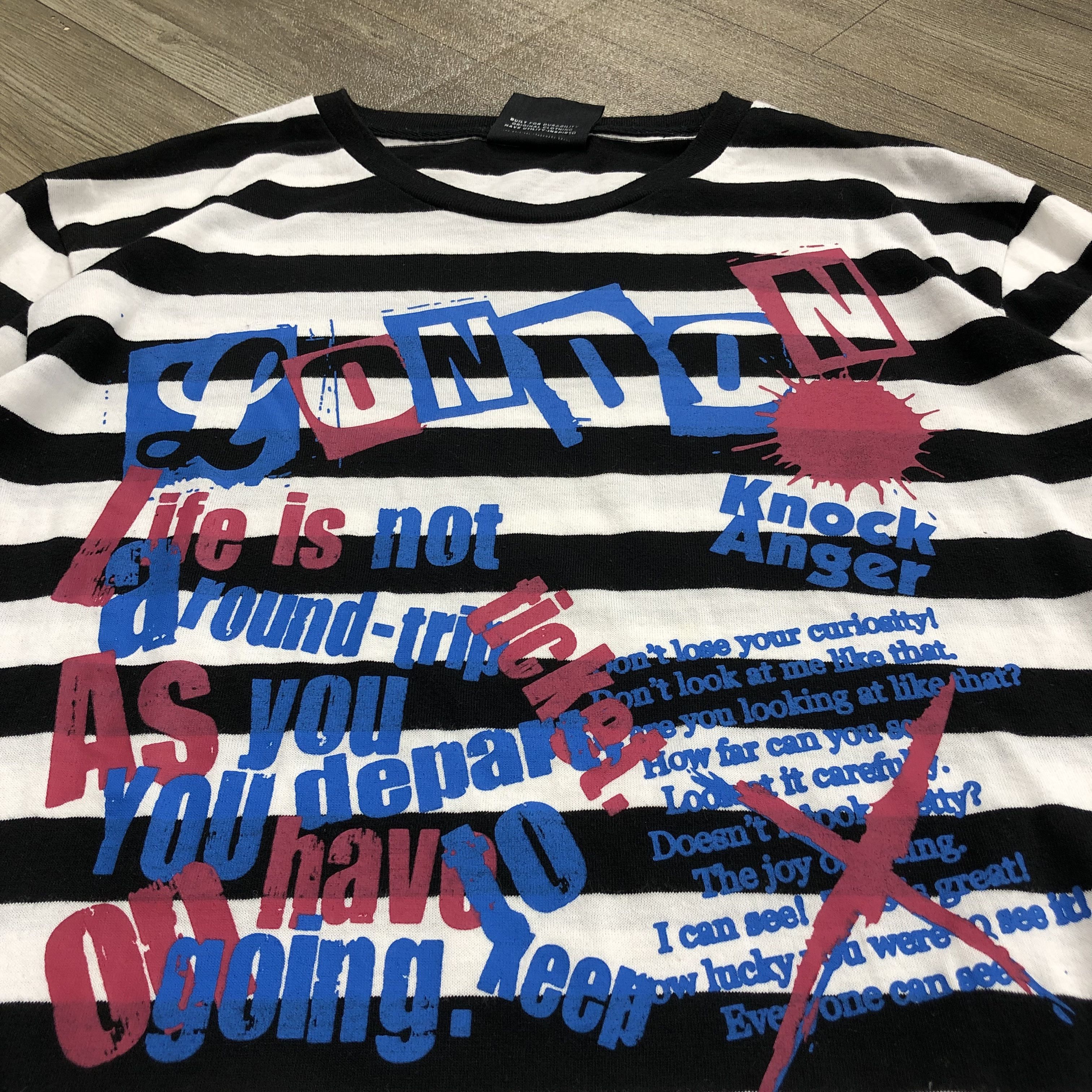 If Six Was Nine 2000s Durante Poem Cross Lgb Punk Goa Striped LongSleeve Size US M / EU 48-50 / 2 - 3 Thumbnail