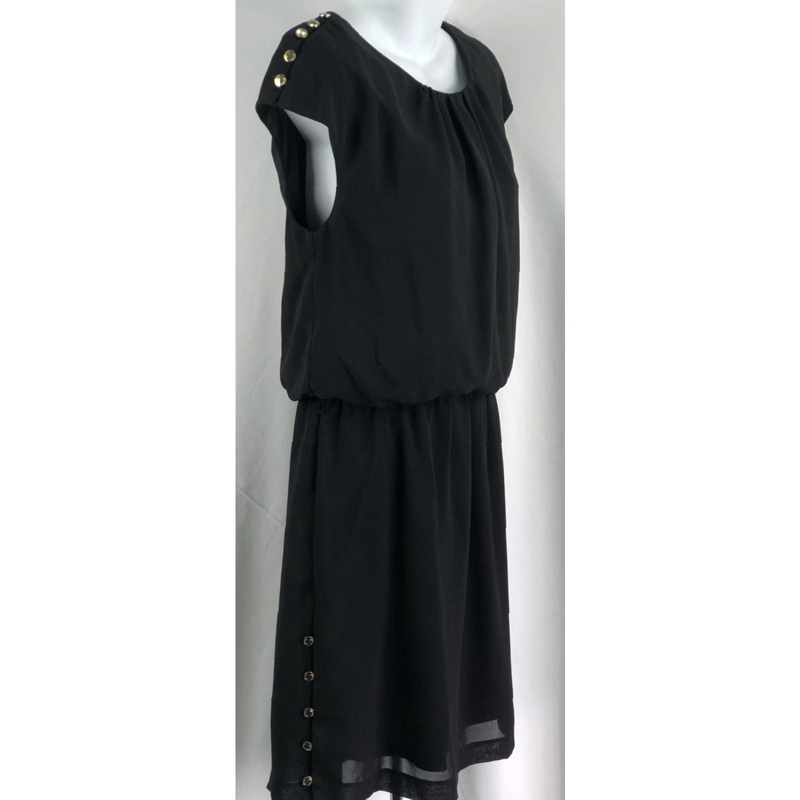 Guess GUESS Chiffon Blouson Dress Cap Sleeve Black 4 Knee Length Button Lined 90s Club Fairy Blouson Womens Size S / US 4 / IT 40 - 2 Thumbnail