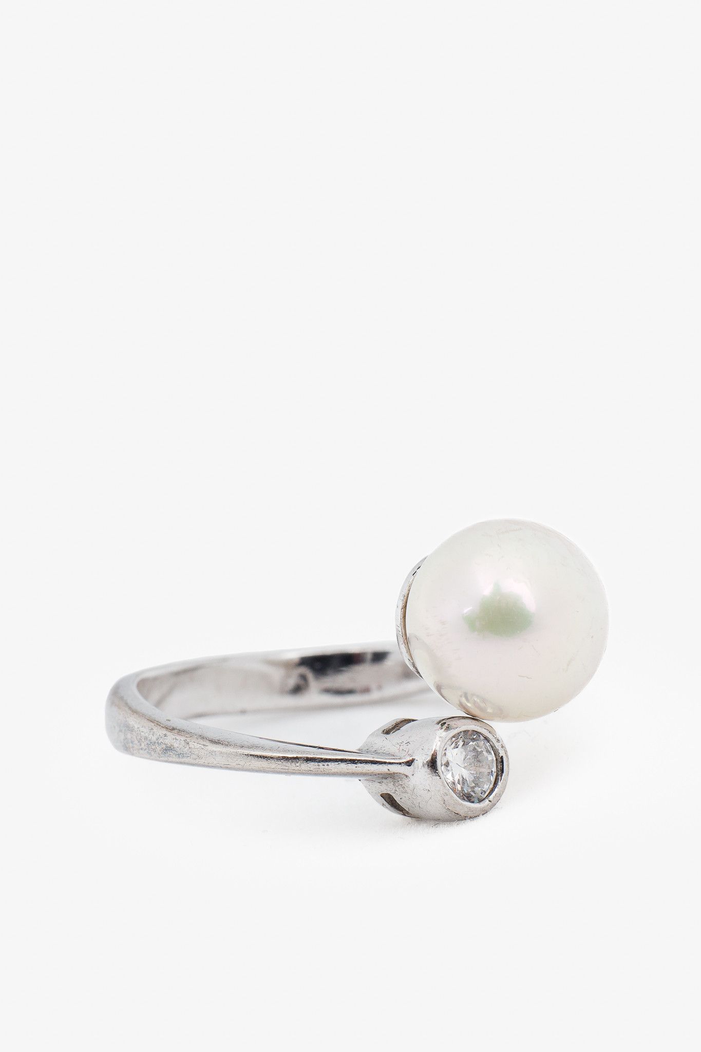 Other Majorica Selene Silver Pearl & Zirconia Open Ring Size ONE SIZE - 1 Thumbnail
