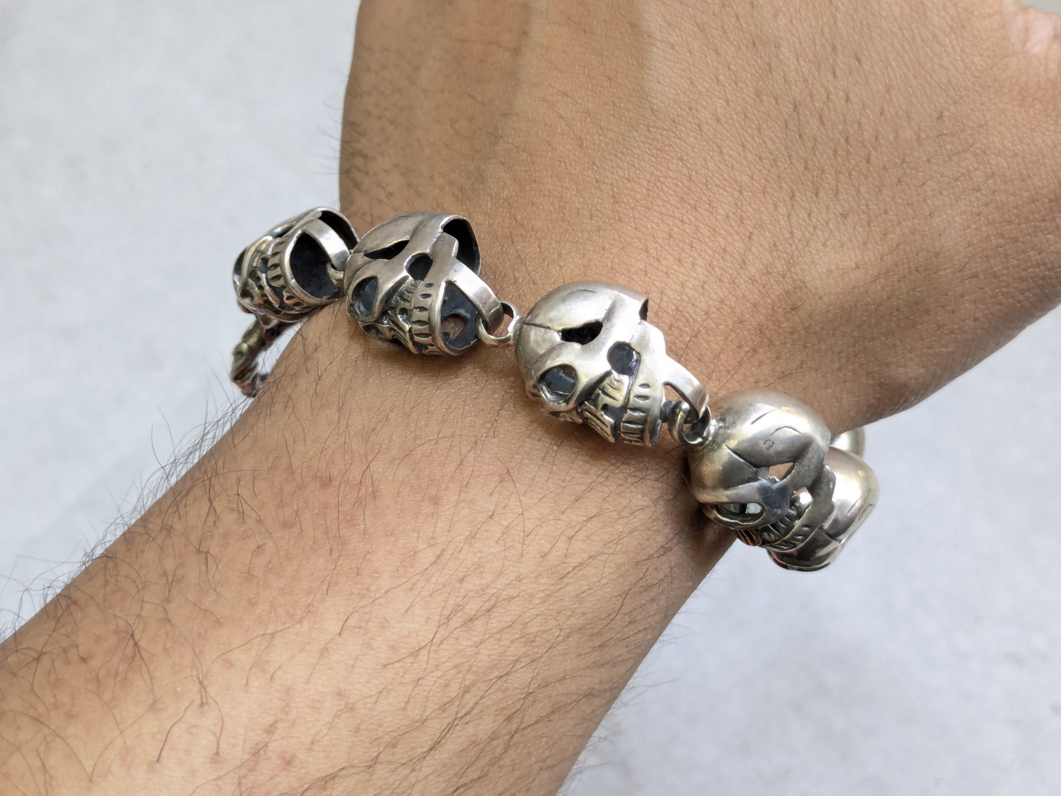 Jewelry Vintage Sterling Silver Skull Bracelet 6.25" Biker Punk Size ONE SIZE - 11 Thumbnail