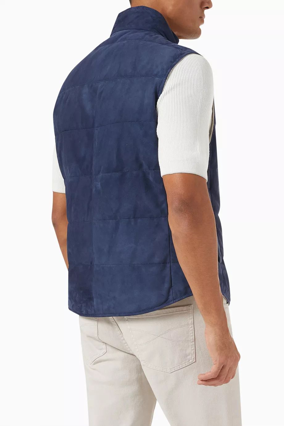 Brunello Cucinelli o1gr1nt0525 Suede Quilted Gilet in Navy Blue Size US XXL / EU 58 / 5 - 3 Thumbnail