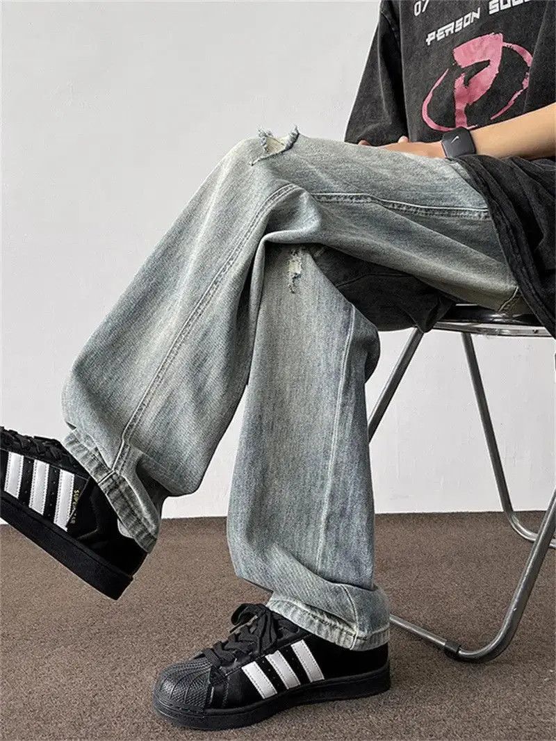 Japanese Brand Retro loose straight leg ripped jeans Size US 32 / EU 48 - 5 Thumbnail