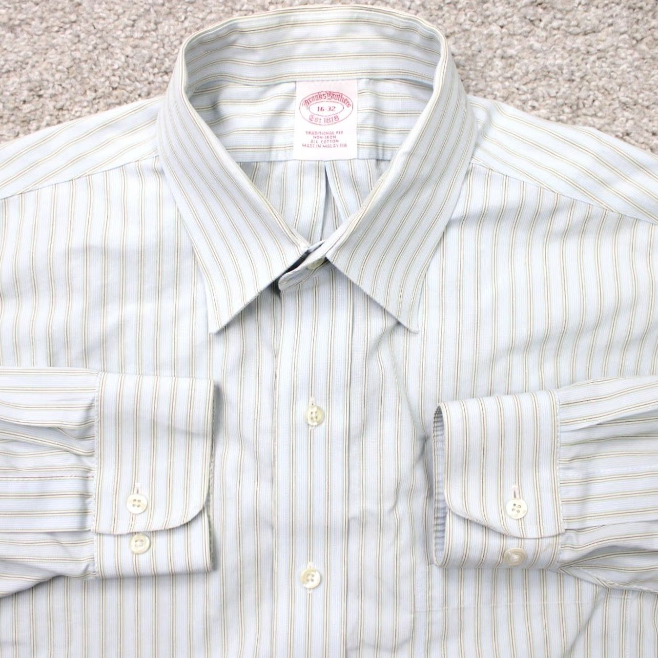 Brooks Brothers Brooks Brothers Dress Shirt Mens 16, 32 Blue/Yellow Non-Iron Cotton L/S Button Down Collar Classic Fit Size 42R - 2 Thumbnail