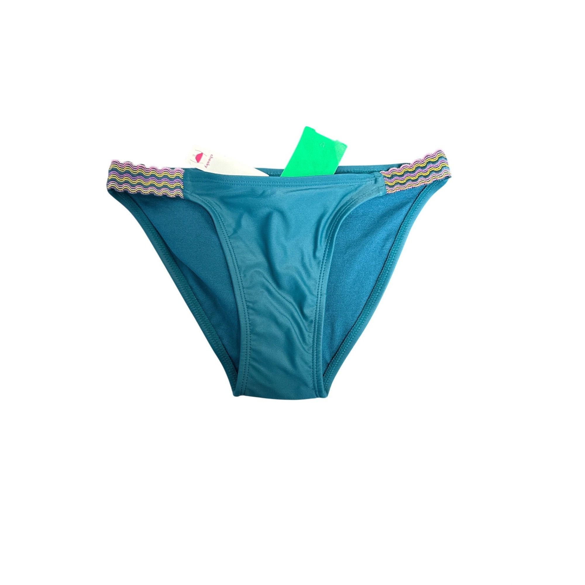 Other Womens Teal Bikini Bottom With Multicolor Elastic Side Strap Size ONE SIZE - 4 Thumbnail