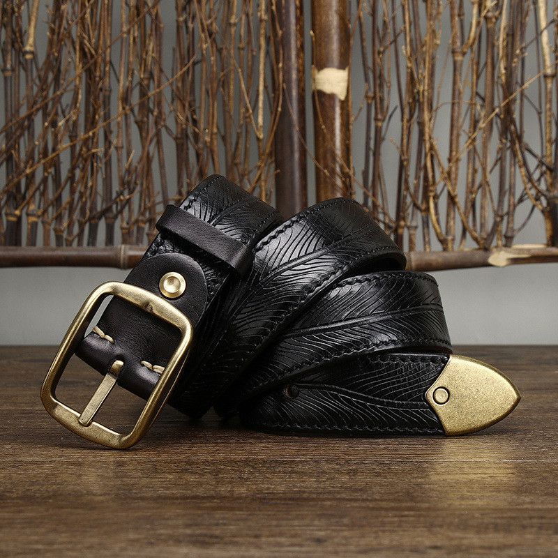 Leather Copper Buckle Leather Belt Size ONE SIZE - 4 Thumbnail