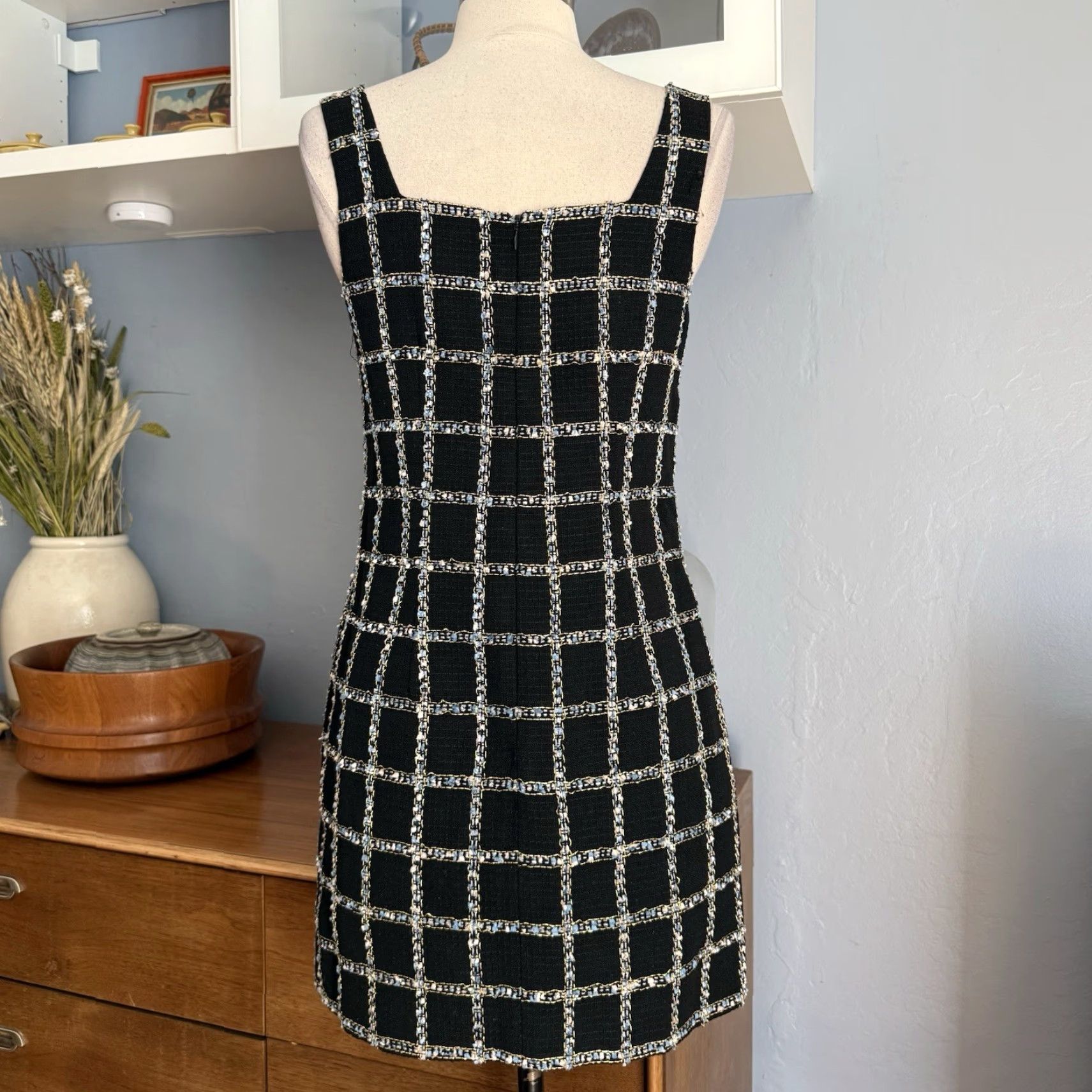 Jason Wu Jason Wu Dress Mini Sheath Black Tweed Plaid Stitching Lurex Gold Zip Square Neck Sleeveless Size S Womens Size S / US 4 / IT 40 - 4 Thumbnail