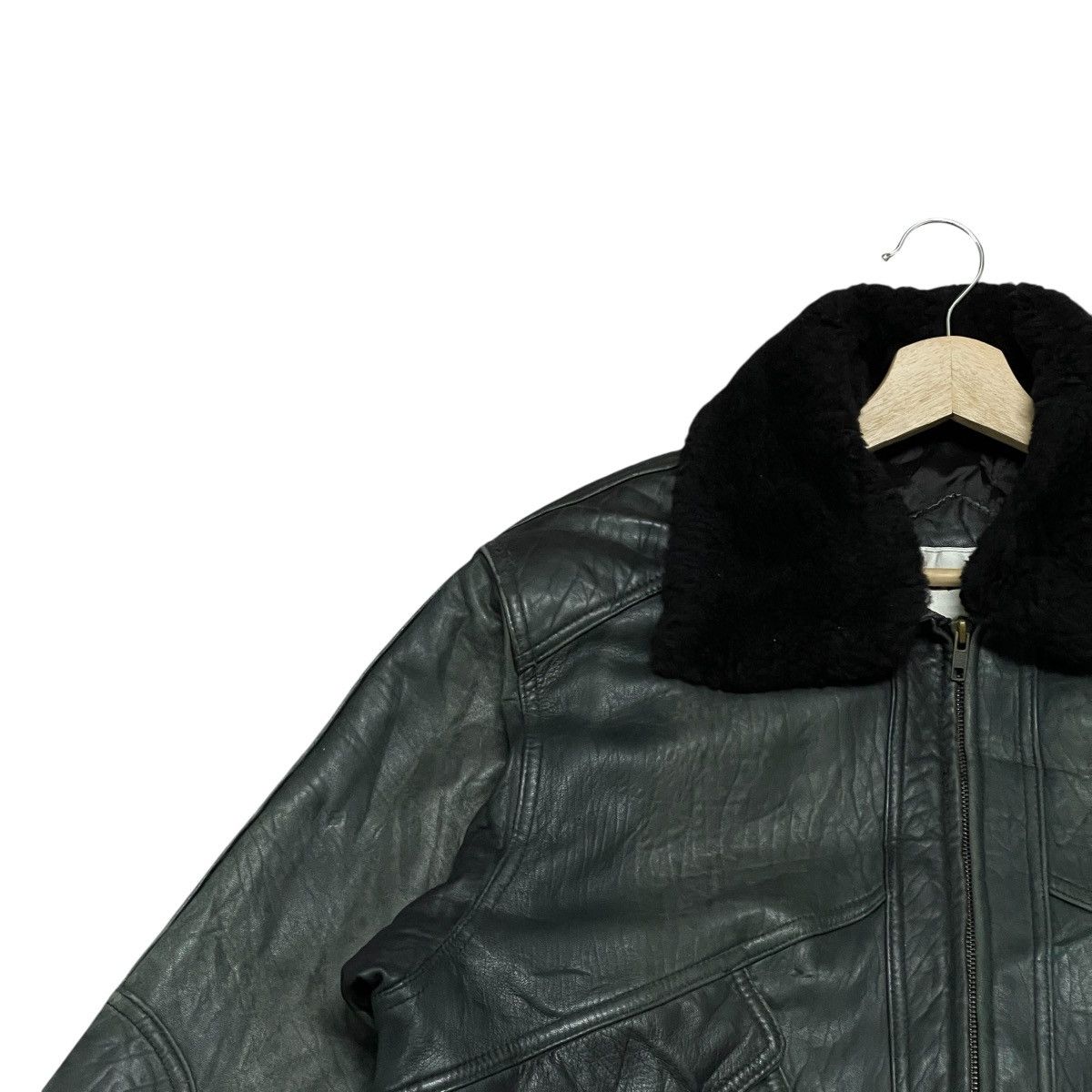Genuine Leather Vtg Moda Italiana Flight Bomber Leather Jacket Fur Collar Size US L / EU 52-54 / 3 - 5 Thumbnail
