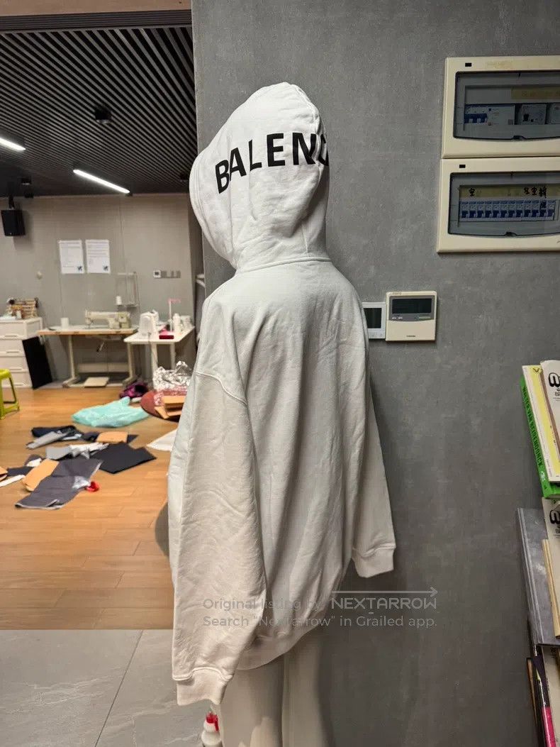 Balenciaga White Lettering Hoodie with Cap