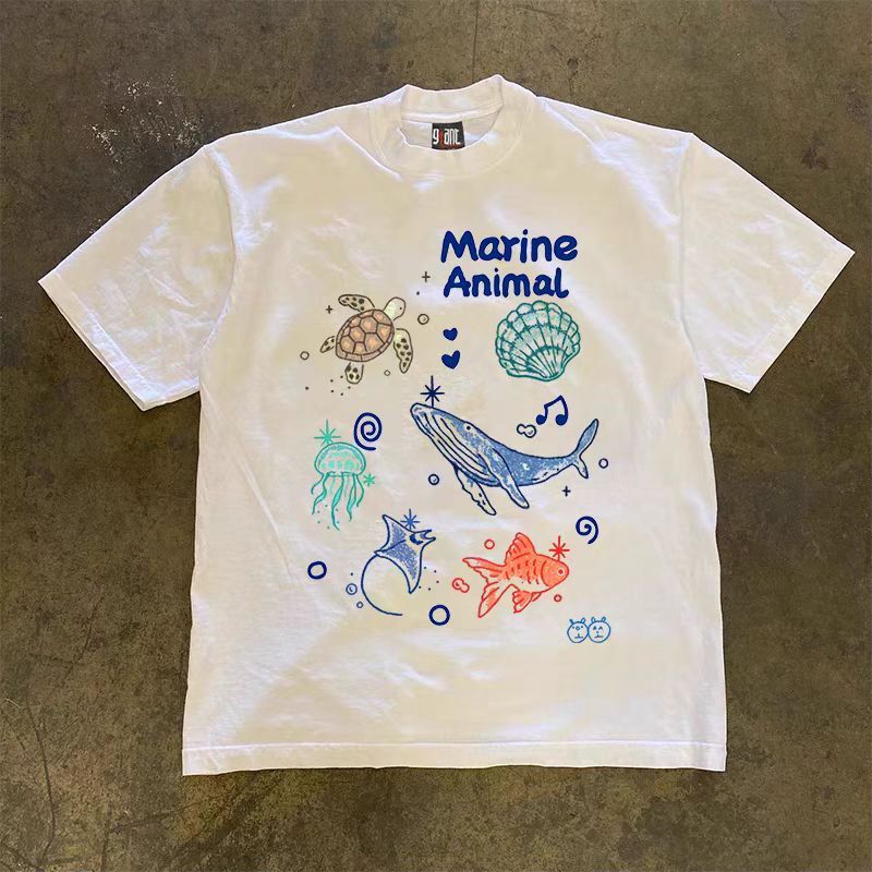 Japanese Brand White washed retro marine animal print t-shirt Size US M / EU 48-50 / 2 - 1 Thumbnail