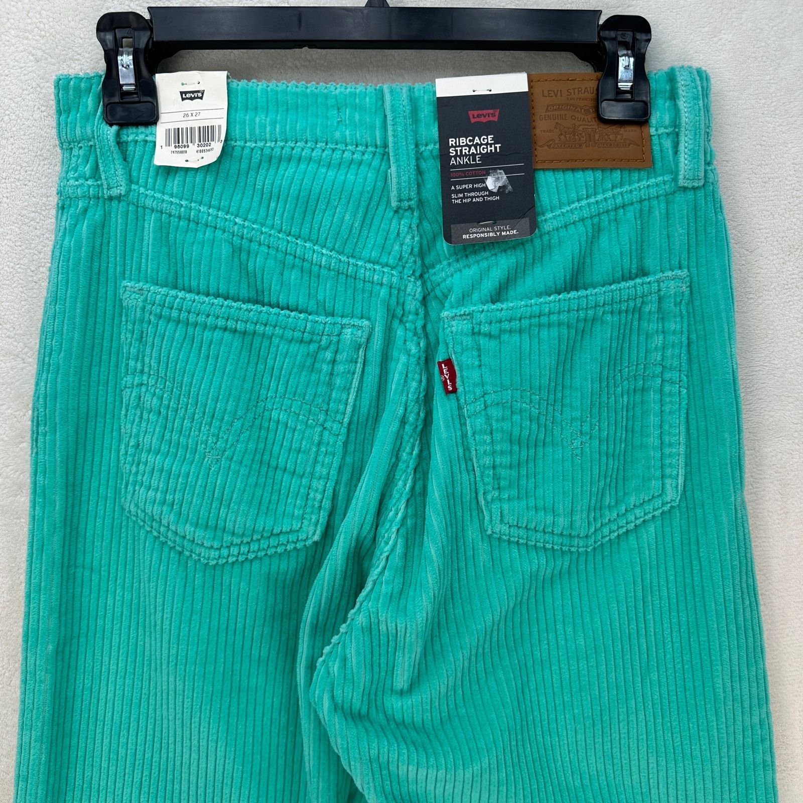 Levi's LEVI'S WOMEN'S RIBCAGE 26X27 TURQUOIS BLUE CORDUROY STRAIGHT Size 26" / US 2 / IT 38 - 5 Thumbnail
