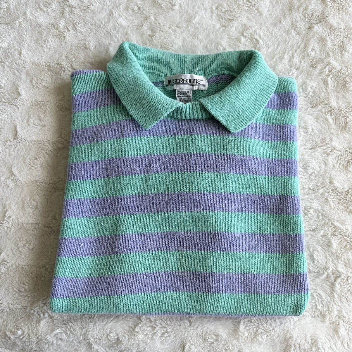 Other Vintage Striped Sweater Womens Large Green Purple Collared Size L / US 10 / IT 46 - 1 Thumbnail