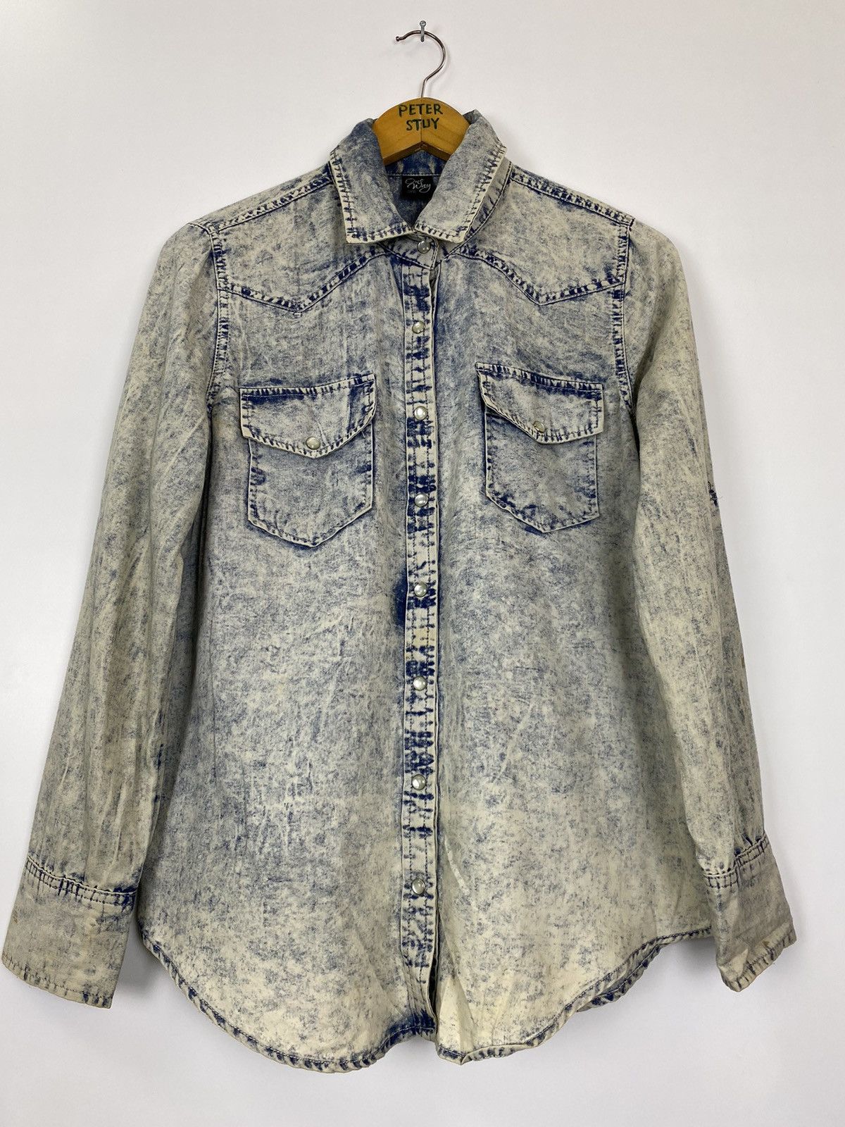 Japanese Brand × Vintage One Way Distress Denim Shirt Size US S / EU 44-46 / 1 - 2 Thumbnail