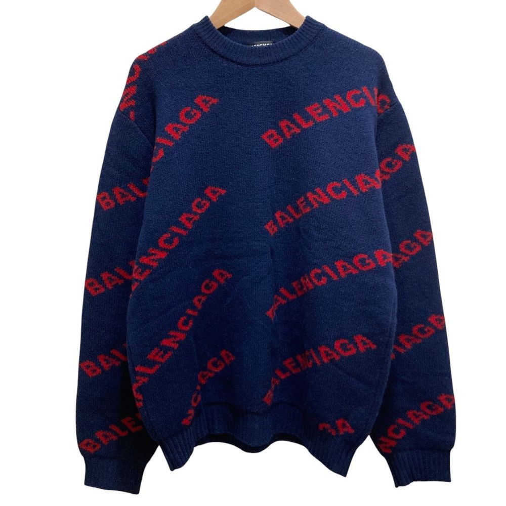 Balenciaga Balenciaga Balenciaga Logo Jacquard Knit Sweater Textile Tops DUTY FREE for USA Size ONE SIZE - 1 Thumbnail