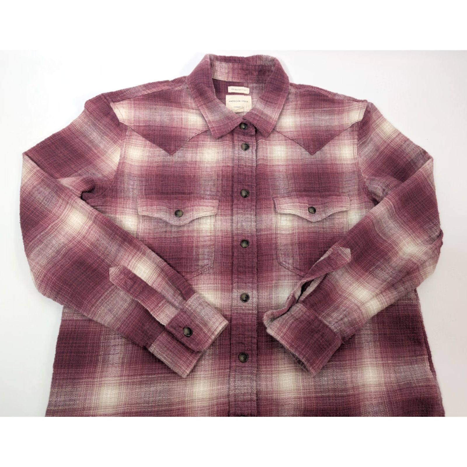American Eagle Outfitters American Eagle Outfitters Women's XS Maroon Plaid Pearl Snap Button-Up Shirt Size XS / US 0-2 / IT 36-38 - 2 Thumbnail