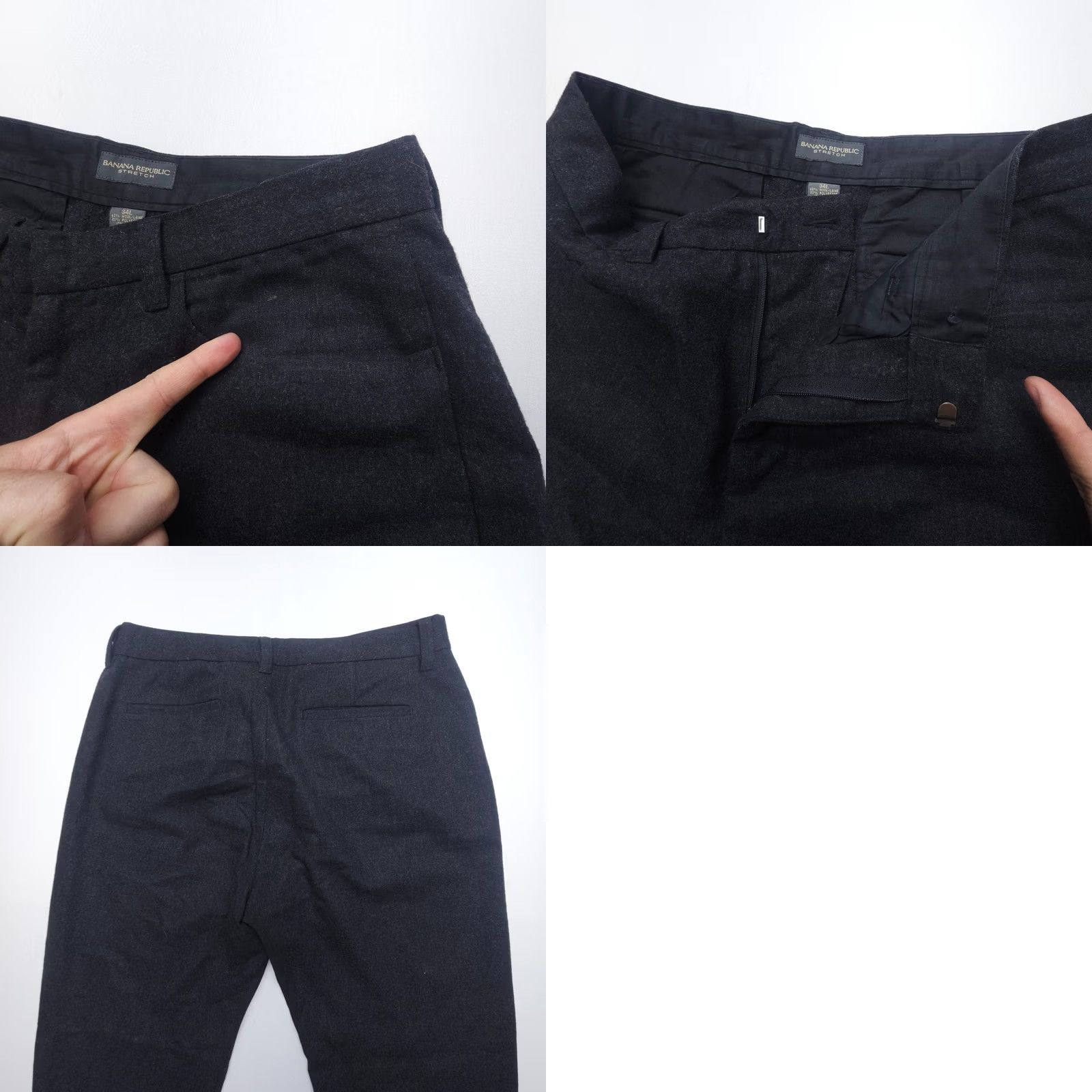Banana Republic Banana Republic Dress Pants Mens 34 Long Black Wool Polyester 5-Pocket Flat Front Regular Straight Vintage: No Size US 34 / EU 50 - 8 Thumbnail