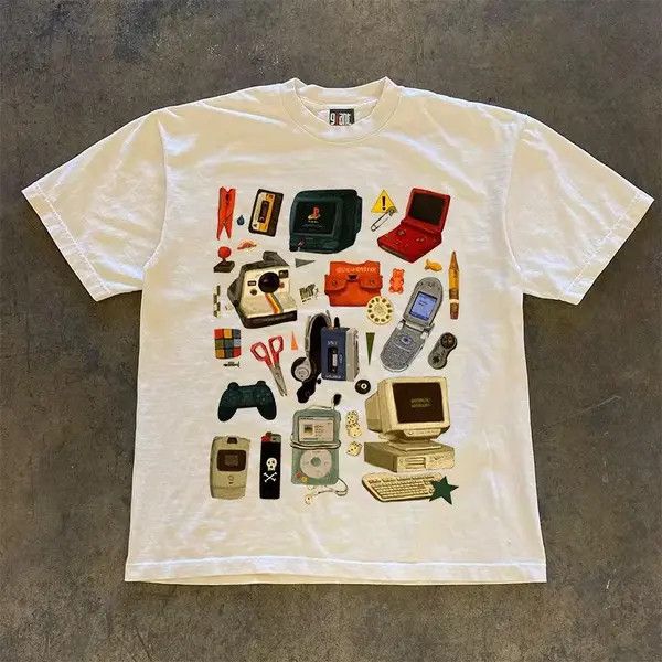 VIBE White washed vintage computer pattern cotton t-shirt Size US M / EU 48-50 / 2 - 3 Thumbnail