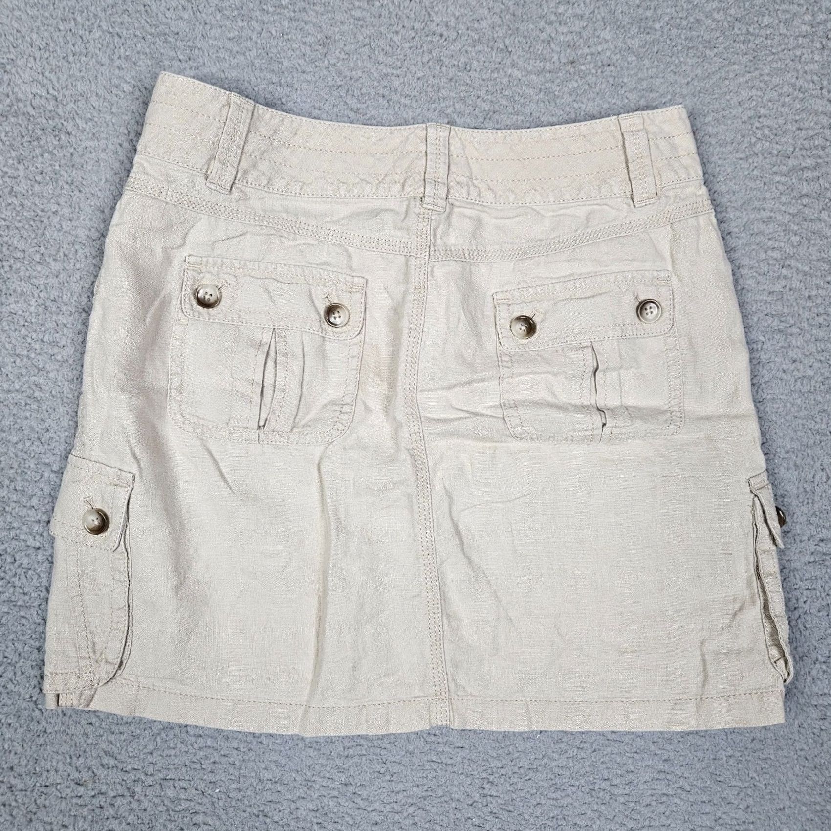 Ann Taylor Ann Taylor Women's Skirt Cargo Pockets 100% Linen Beige Size 6 Short, Beige, Regular, Wool? Size 28" / US 6 / IT 42 - 2 Thumbnail