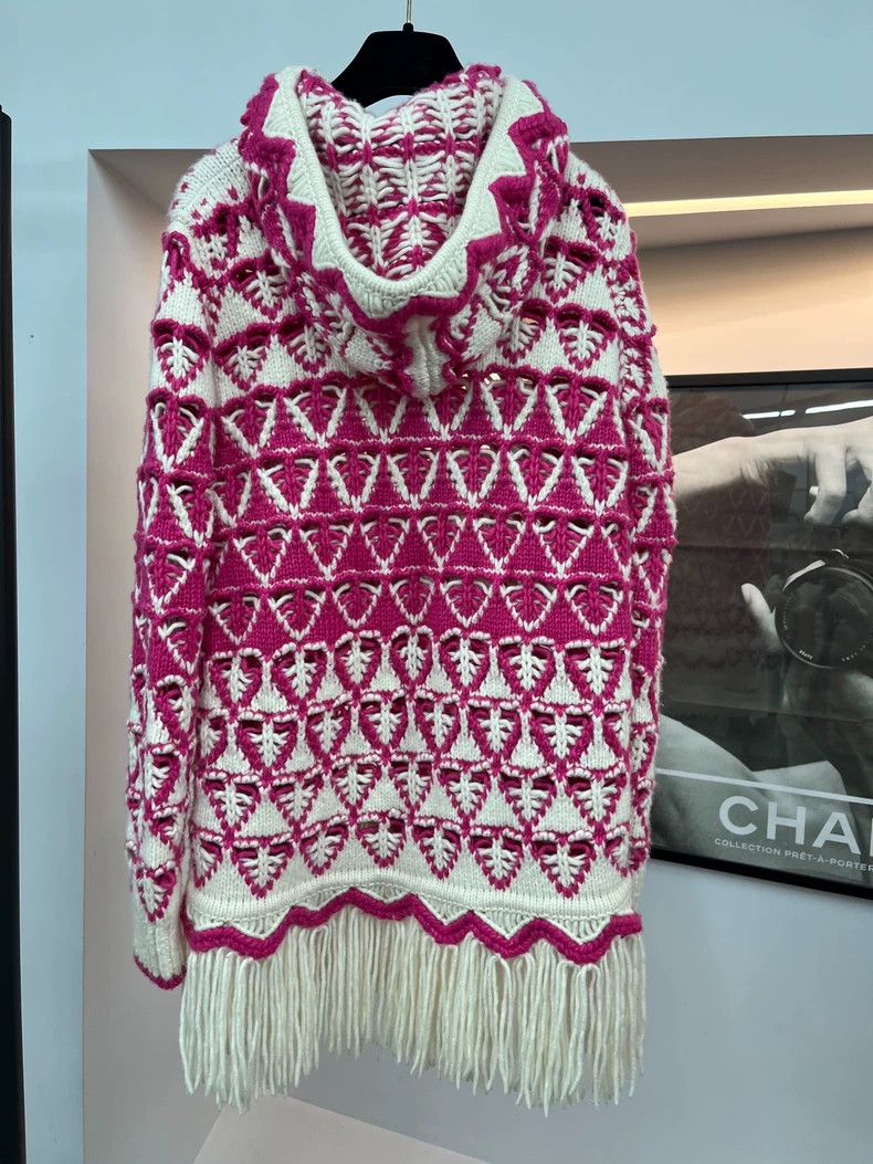 Chanel Chanel 21K pink and white tassel cashmere sweater Size XS / US 0-2 / IT 36-38 - 3 Thumbnail