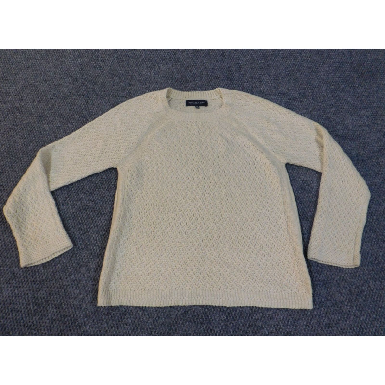Jones New York Jones New York Sweater Womens Petite Medium Beige Crew Neck Pullover Knit Open-Knit Raglan Sleeve Acrylic Modern Size M / US 6-8 / IT 42-44 - 2 Thumbnail