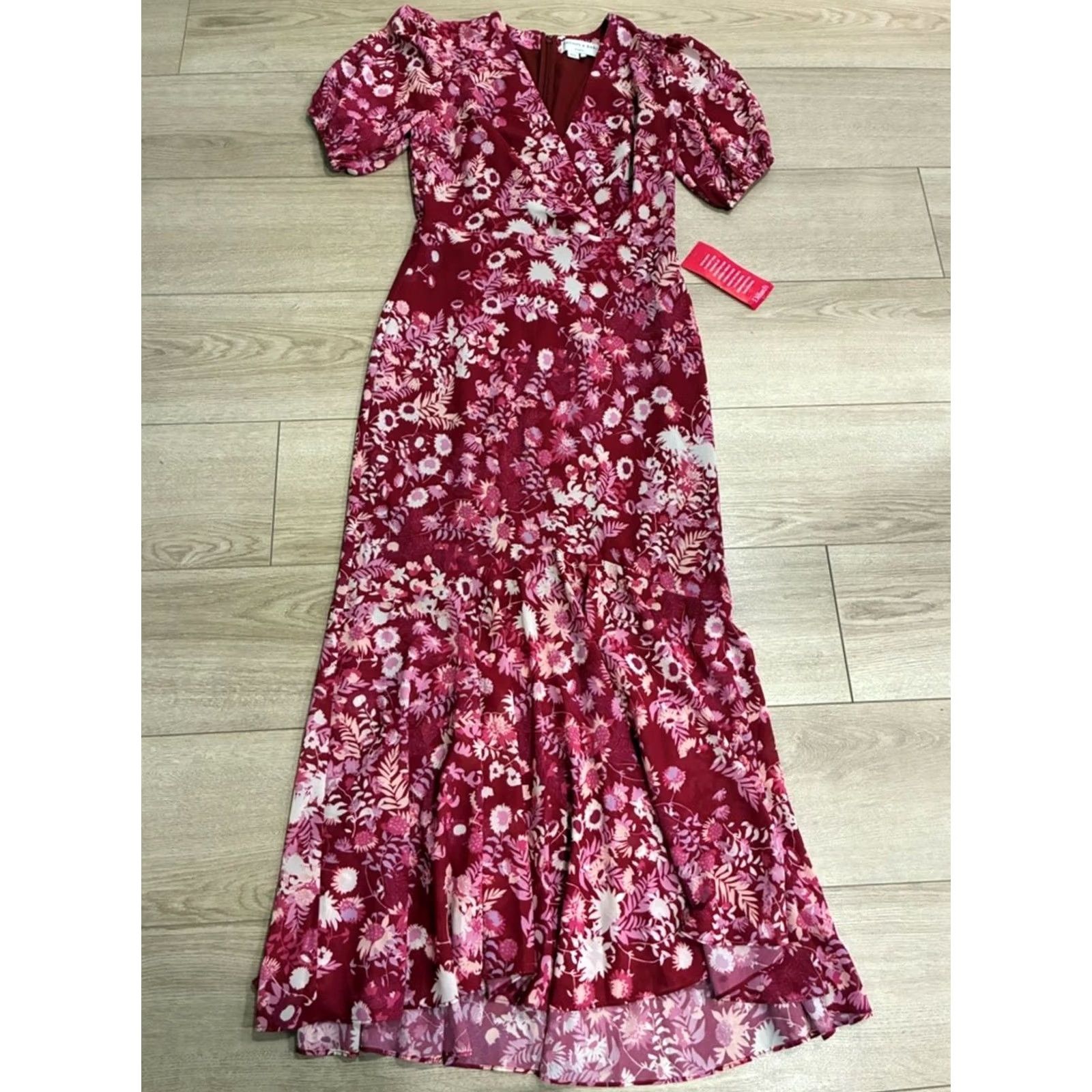 Sachin & Babi NWT Sachin + Babi Erin Pink Puff Sleeve Floral Midi Dress Size 8 Size M / US 6-8 / IT 42-44 - 3 Thumbnail