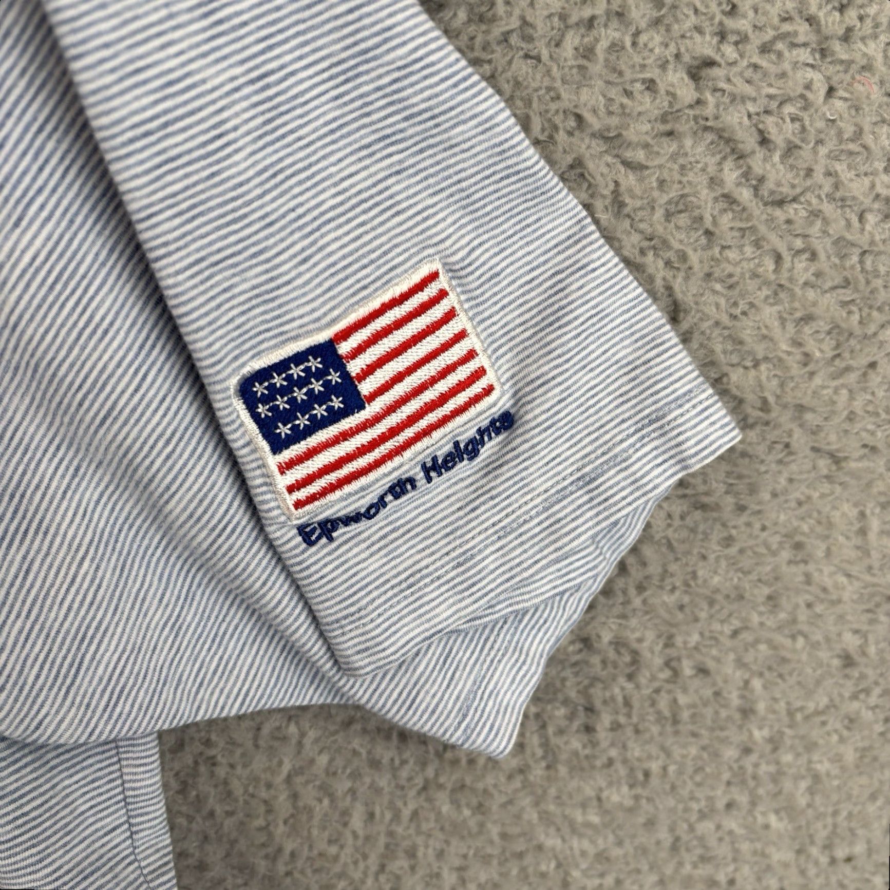 Vintage VINTAGE B Draddy Polo Shirt Mens L Blue Stripe Performance Stretch USA Flag Logo Shirt Size US L / EU 52-54 / 3 - 2 Thumbnail