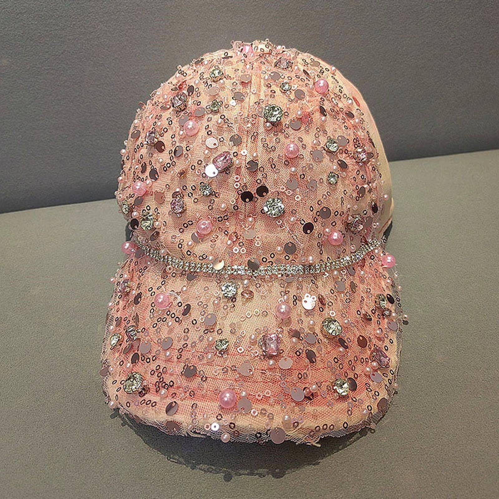 Japanese Brand Pink Embellished Sequin Baseball Cap, Women's Hat Size ONE SIZE - 5 Thumbnail