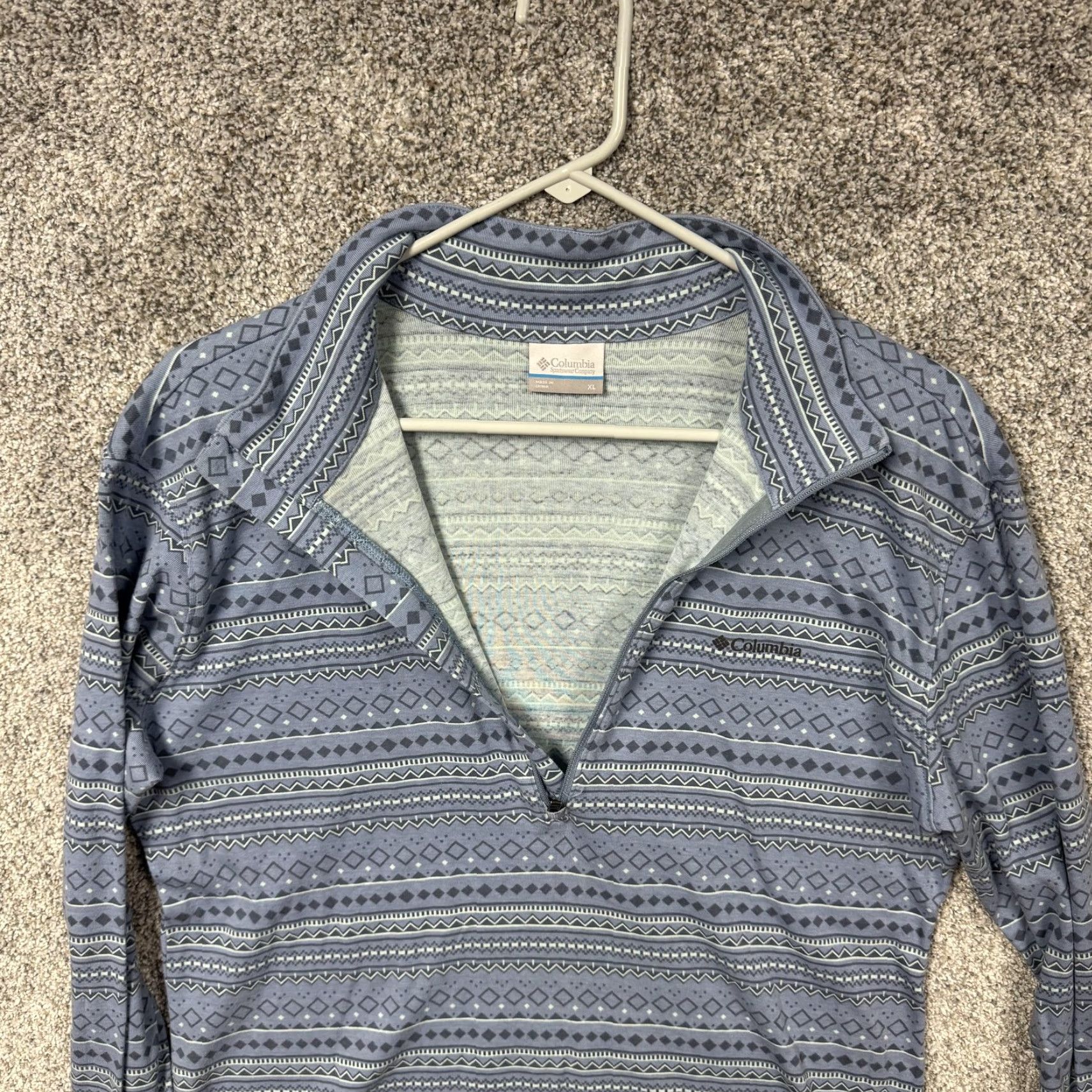 Vintage Columbia Pullover Womens XL Blue 1/4 Zip Mock Neck Long Sleeve Hiking All Seasons Geometric Pattern Size XL / US 12-14 / IT 48-50 - 5 Thumbnail