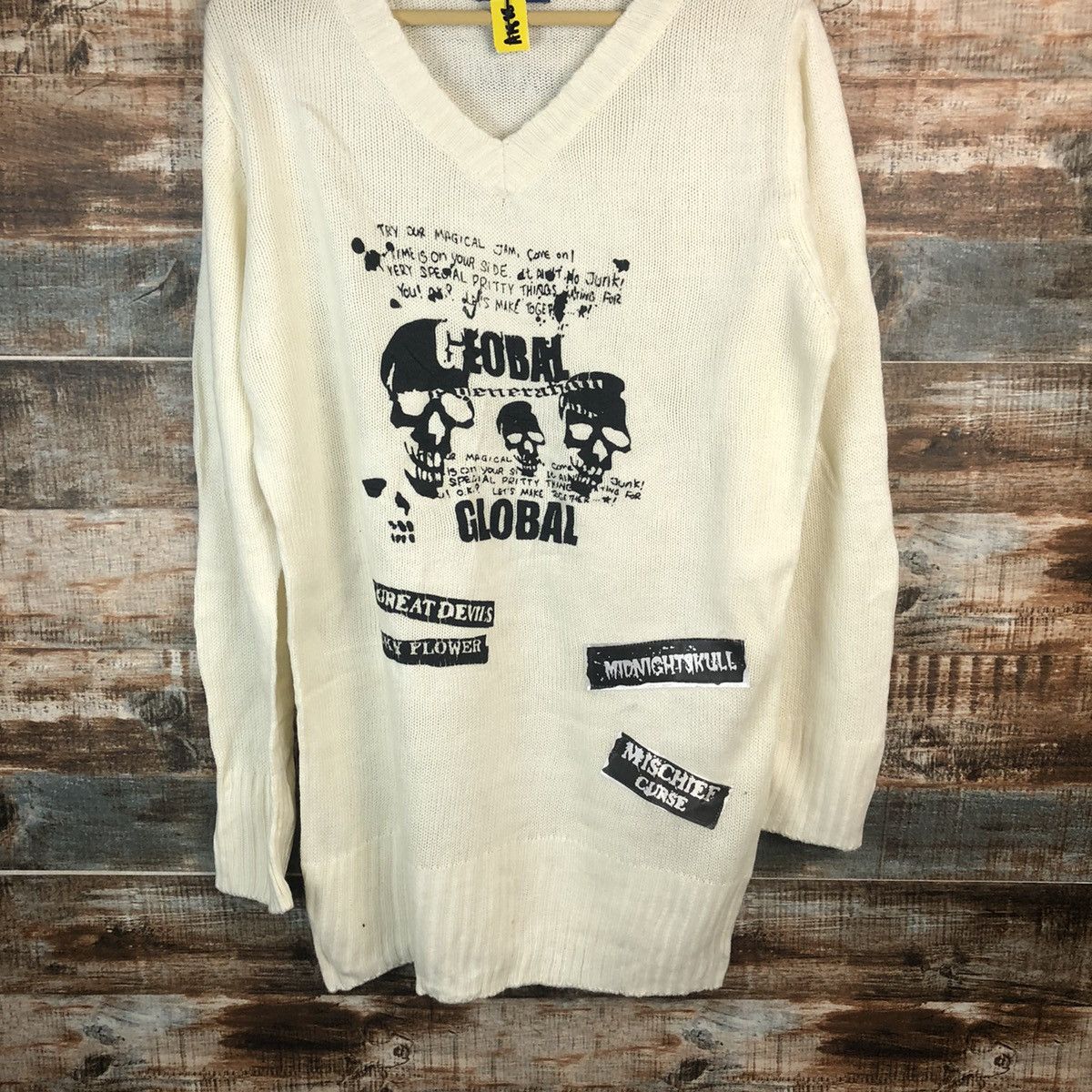 Japanese Brand Das Ziel White skull punk Knitwear #A1888 Size L / US 10 / IT 46 - 3 Thumbnail