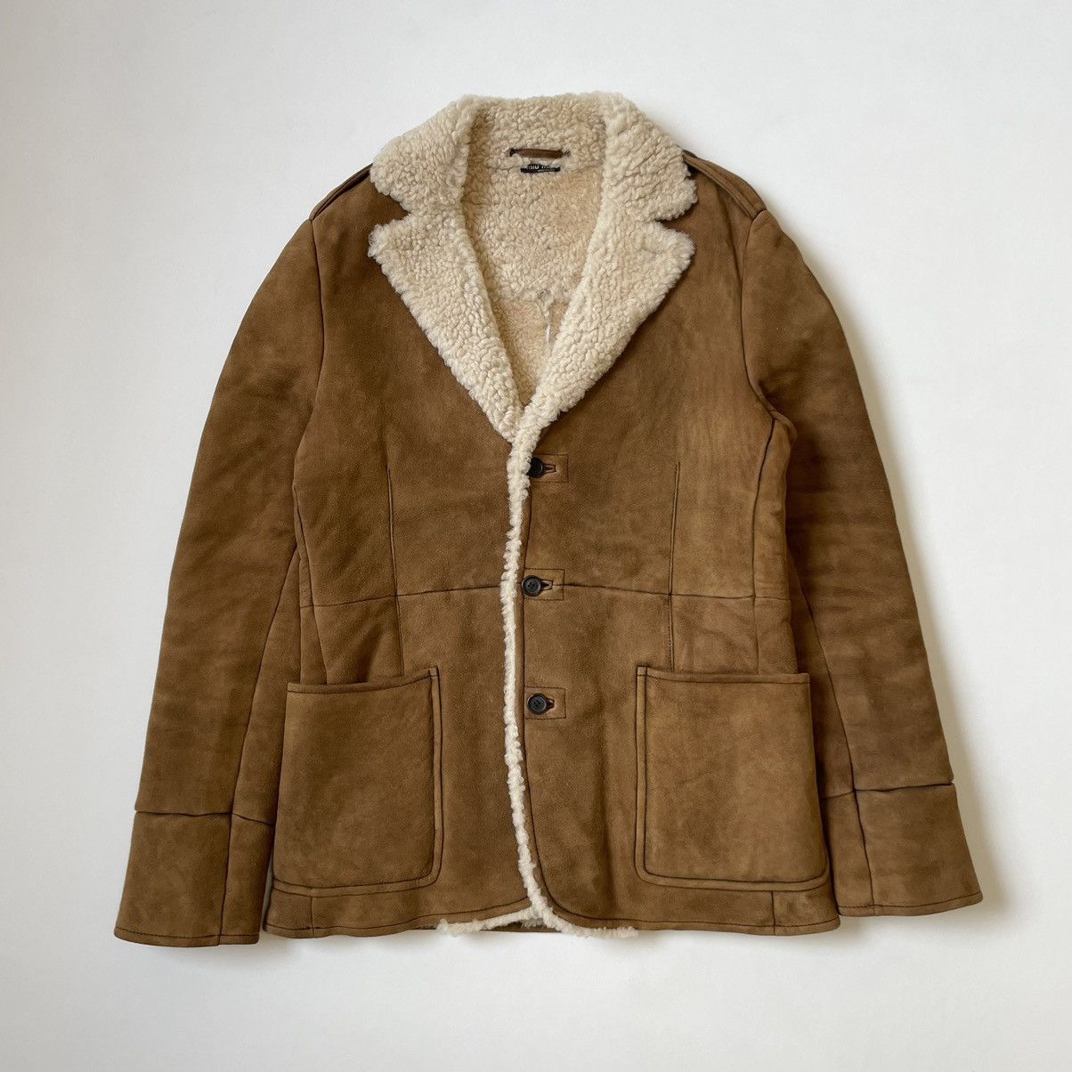 Miu Miu Mid 2000s Tan Shearling Jacket Size US M / EU 48-50 / 2 - 18 Thumbnail