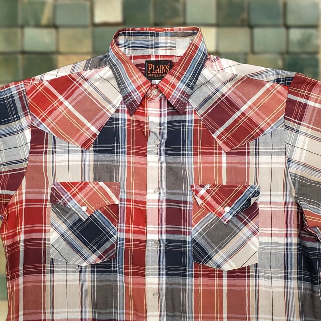 Vintage VINTAGE Plains Western Wear Shirt Mens M Red Blue Plaid Pearl Snap Cowboy Casual Cotton Blend Button-Up Short Sleeve Western Pattern Pockets Size US M / EU 48-50 / 2 - 1 Thumbnail