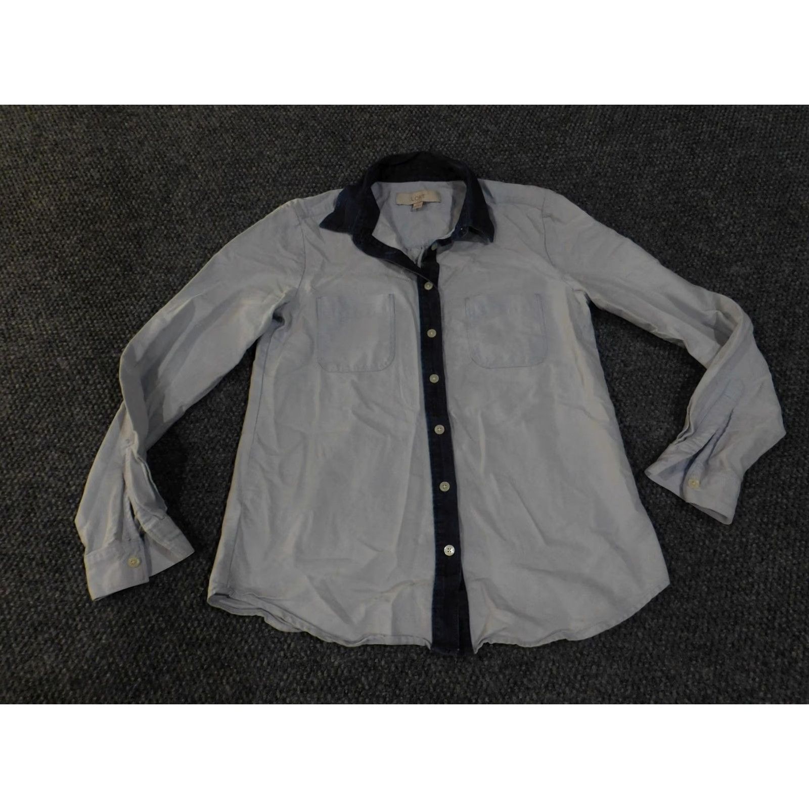 Loft VINTAGE LOFT Ann Taylor SHIRT Womens XS Light Blue Contrast Collar Button Down Cotton Size XS / US 0-2 / IT 36-38 - 5 Thumbnail