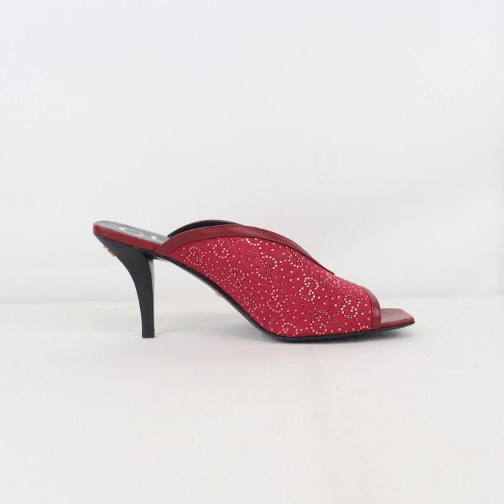Gucci o1rshd1 Leather and Canvas Mules in Burgundy Size US 8 / IT 38 - 4 Thumbnail