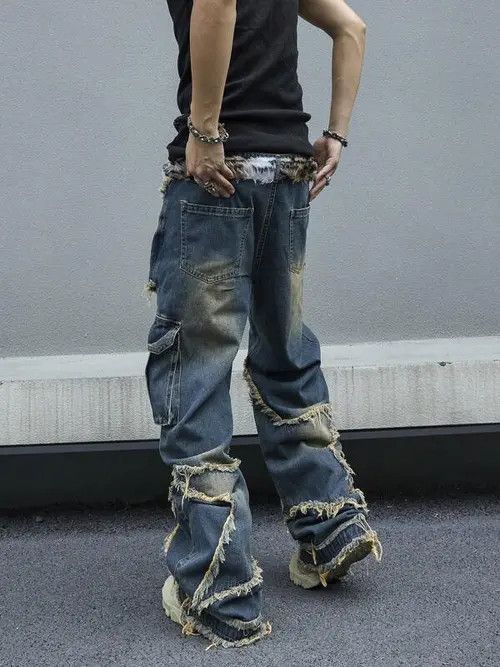 Japanese Brand × Vintage Distressed Ripped Patchwork Jeans Size US 34 / EU 50 - 3 Thumbnail
