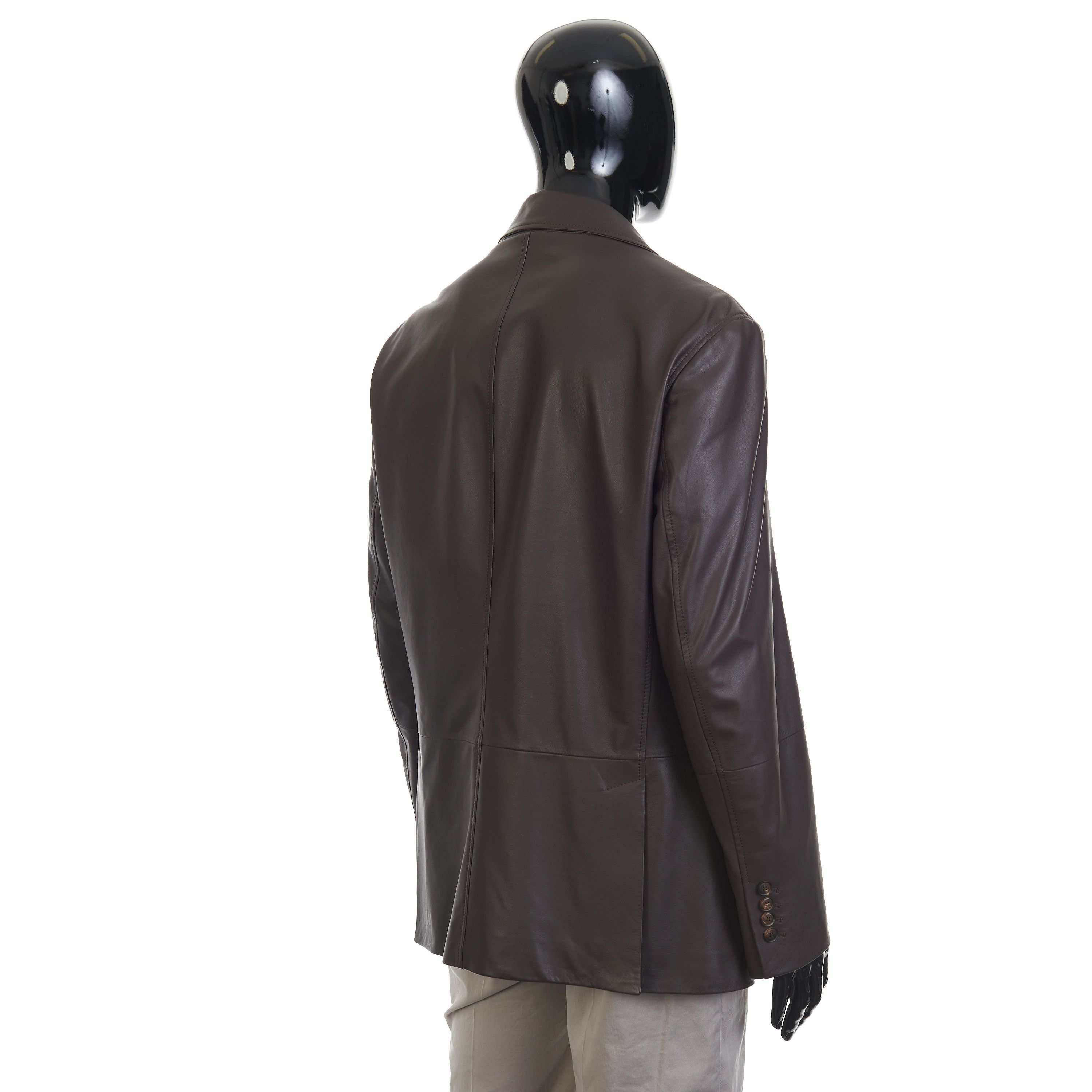 Brown Calfskin Leather Blazer Jacket Size L