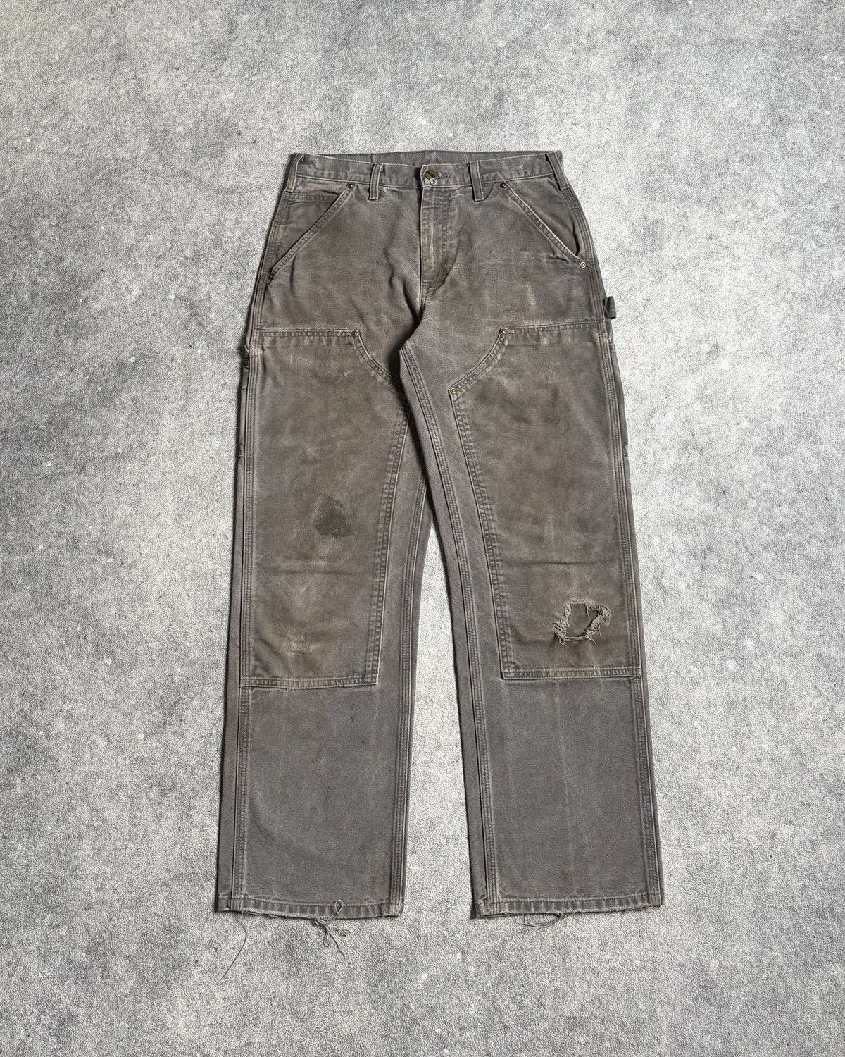 Carhartt Vintage Faded Gray Thrashed Carhartt Double Knee Pants Size US 30 / EU 46 - 1 Thumbnail