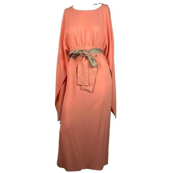 Image of S Sies Marjan Peach Dress W Attached Cape Resort Cocktail in Pink, Women's (Size Small)